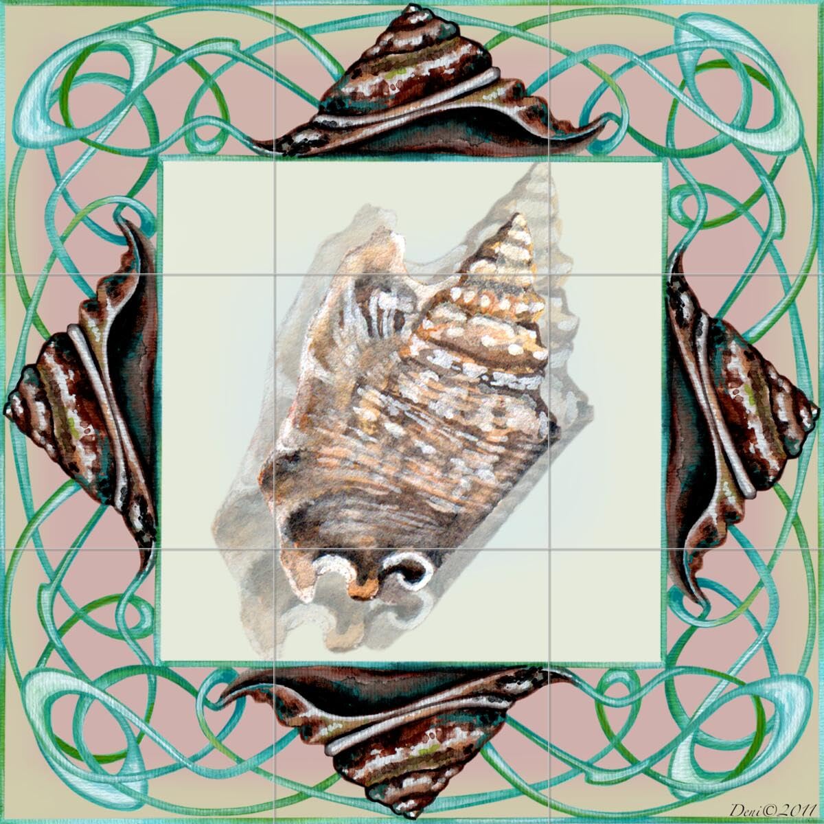Denise Freeman Ceramic Backsplash Tile - Sea Shell Mural for Kitchen, Bathroom & Shower - 5