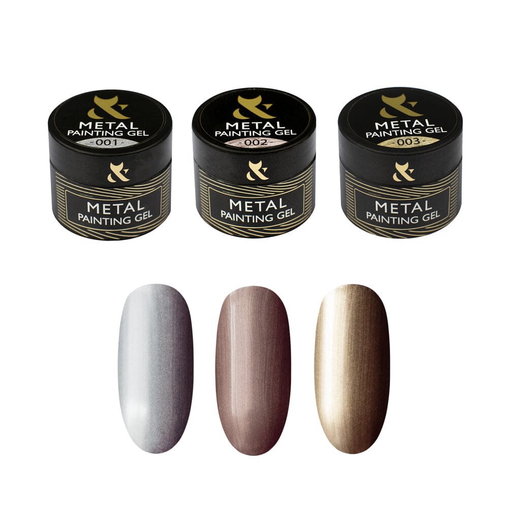 F.O.X Premium Metal Painting Gel Set - 3 Colors (Gold, Silver, Pink) for Nail Art, DIY Crafts & Home Decor