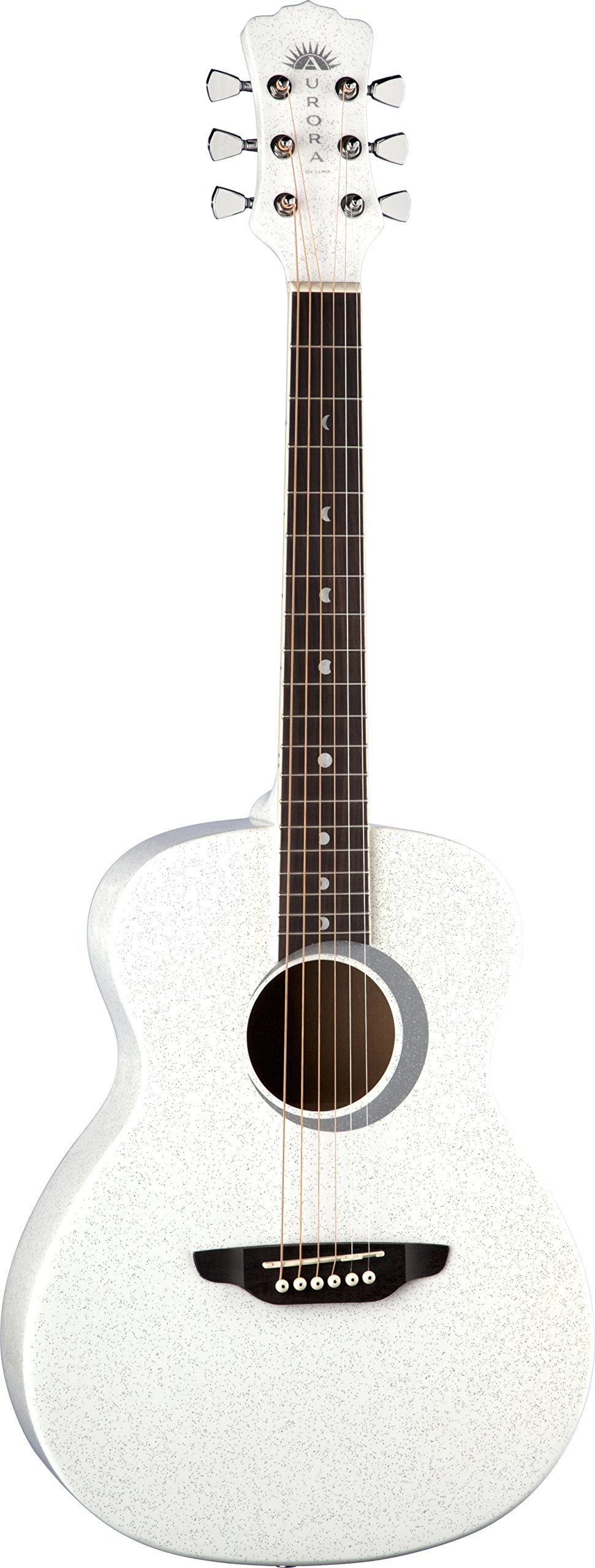 Luna Aurora Borealis 3/4 Size Acoustic Guitar with White Pearl Sparkle Finish - Perfect for Beginners, Travel & Camping - Ideal Gift for Kids & Adults