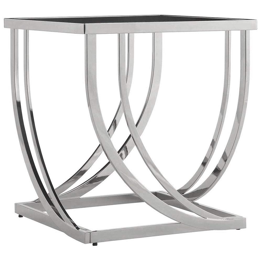 Modern Steel Arch Curved Sculptural End Table - Bold Black Glam Urban Square Chrome Metal Nickel Brushed with Hardware - Perfect for Living Room, Bedroom, or Office Decor