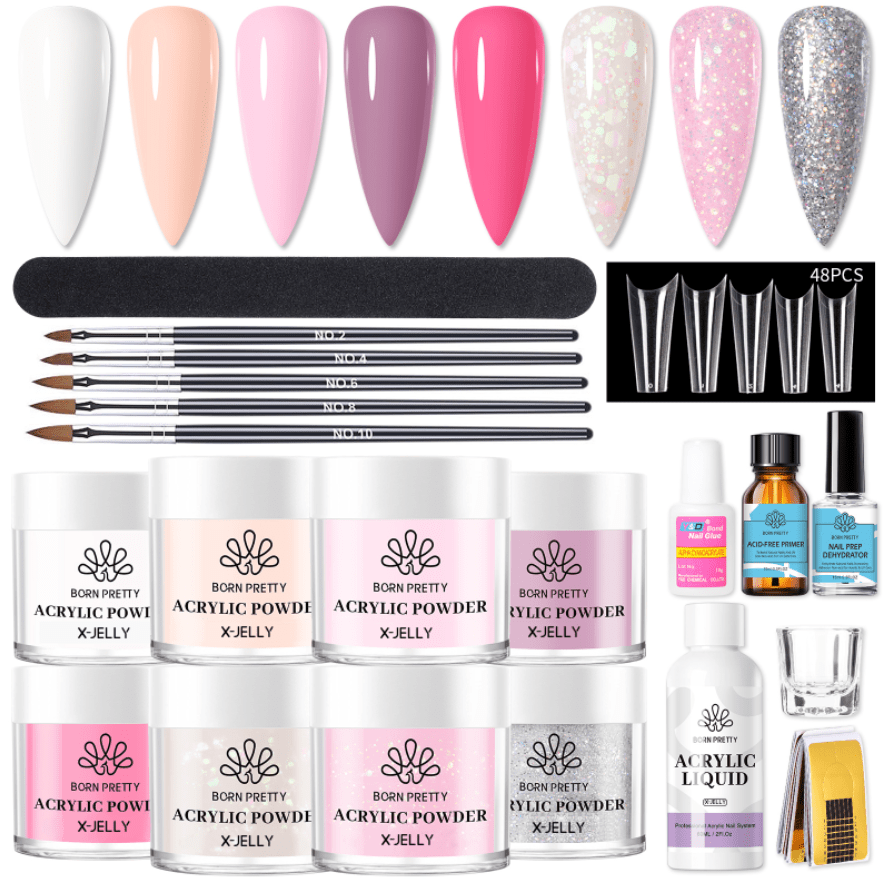 8 Colors X Jelly Acrylic Nail Powder Set - Long Lasting Gel Nail Art Supplies for DIY Manicure & Salon Use - Perfect for Nail Extensions, French Tips, and Creative Designs