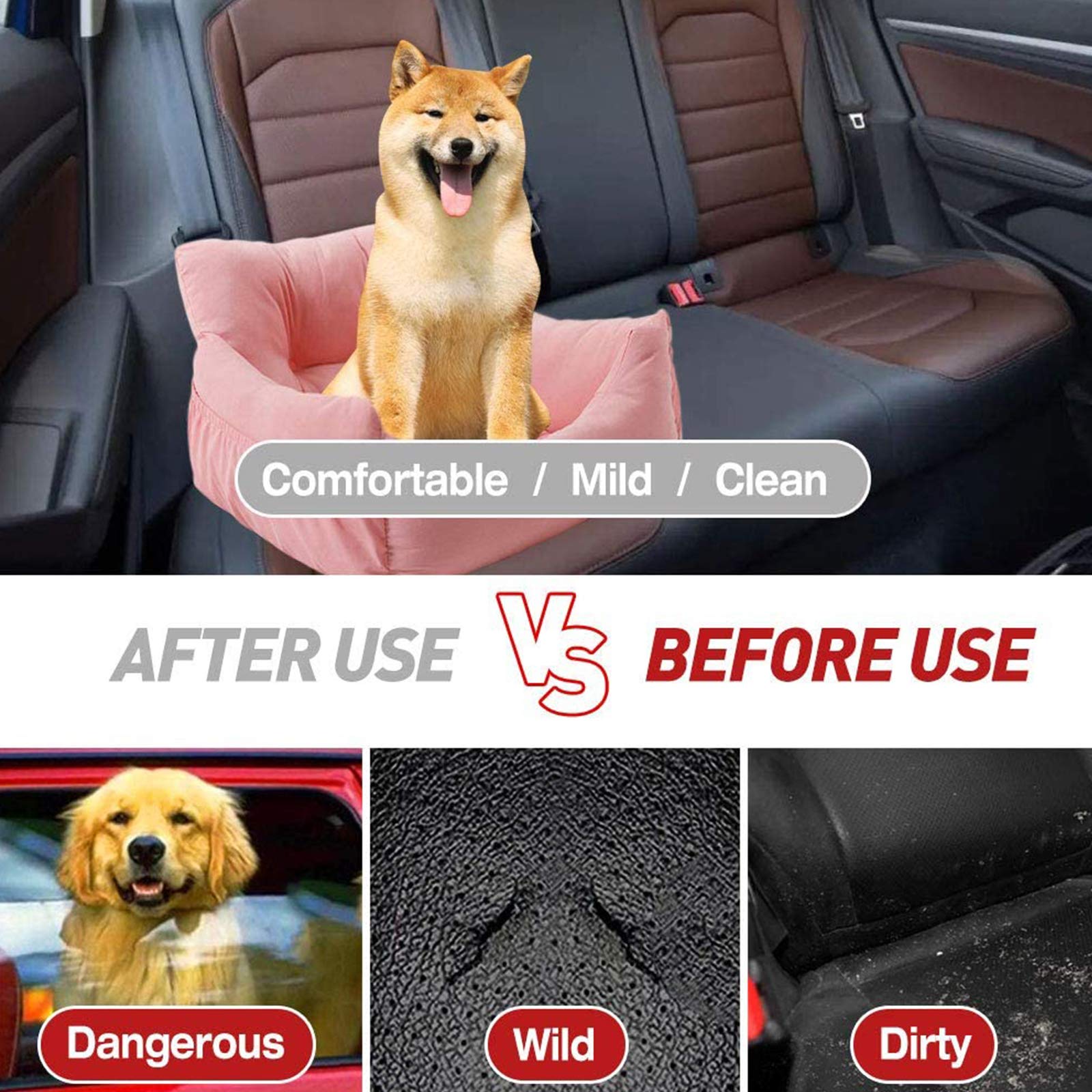 Pet Car Seat for Small & Medium Dogs & Cats - Travel Safe Booster Seat with Storage Pocket, Safety Leash & Washable Cover | Perfect for Road Trips, Vet Visits & Daily Commutes