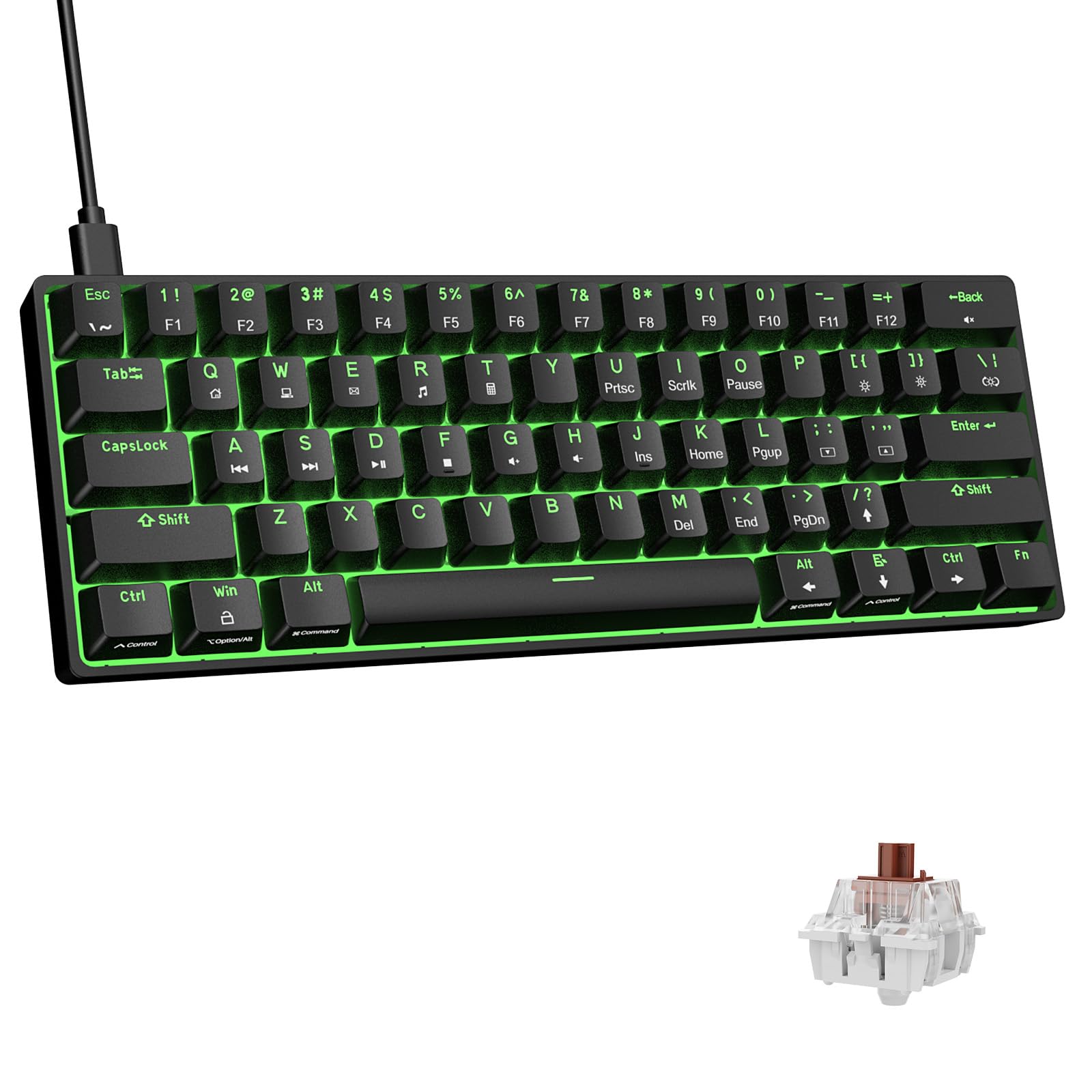 DIERYA DK61SE 60% Compact Mechanical Gaming Keyboard - 61 Keys Anti-Ghosting, RGB Backlit, USB-C Wired Keyboard with Brown Tactile Switches for Windows PC, Mac, Laptop - Perfect for Gaming, Typing & Office Work