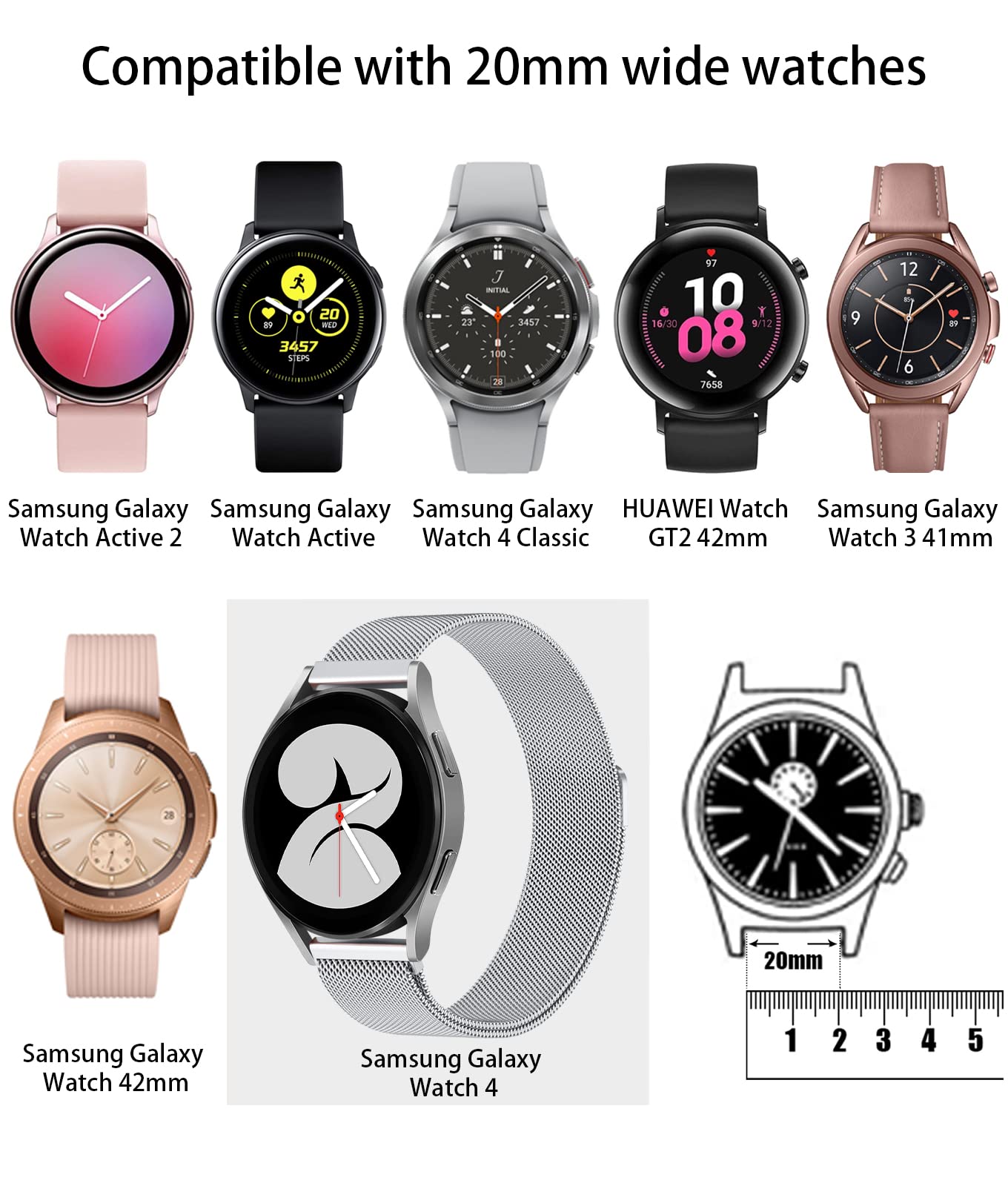 PIOWNN 20mm Metal Strap for Samsung Galaxy Watch 4/5/6 - Fashion & Durable for Workout & Daily Use