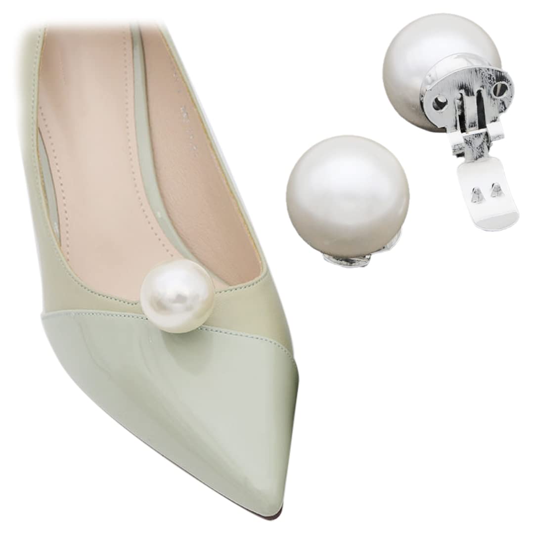2 PCS Detachable Big Pearl Shoe Clips - Elegant Shoe Buckle Decorations for Wedding, High Heels, Pumps, Flats & Sandals | Perfect for Bridal Accessories, Prom, Party & Special Occasions