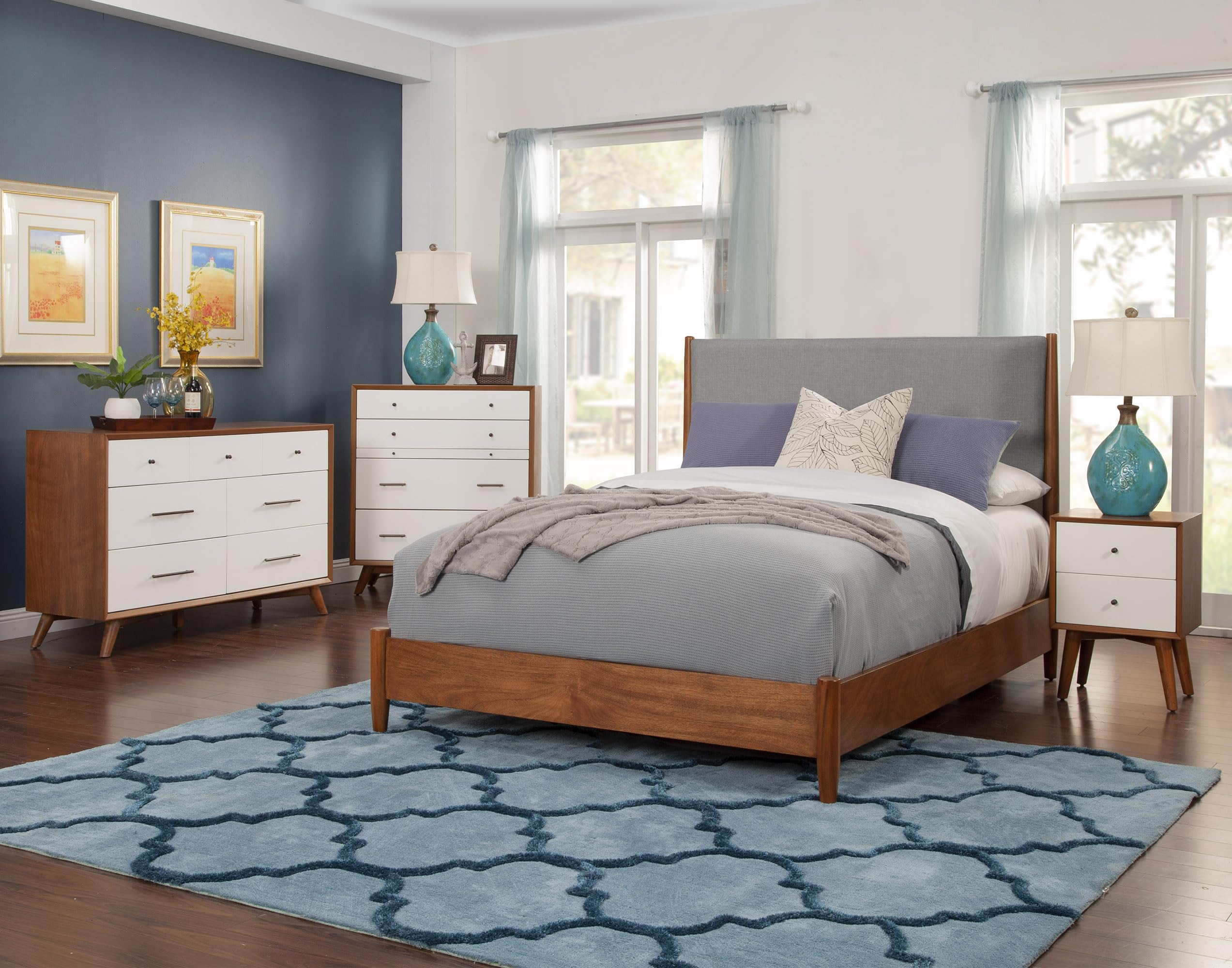 Alpine Flynn Platform Bed Frame - California King Size - Modern Grey Wooden Bed Base - Perfect for Master Bedrooms & Guest Rooms