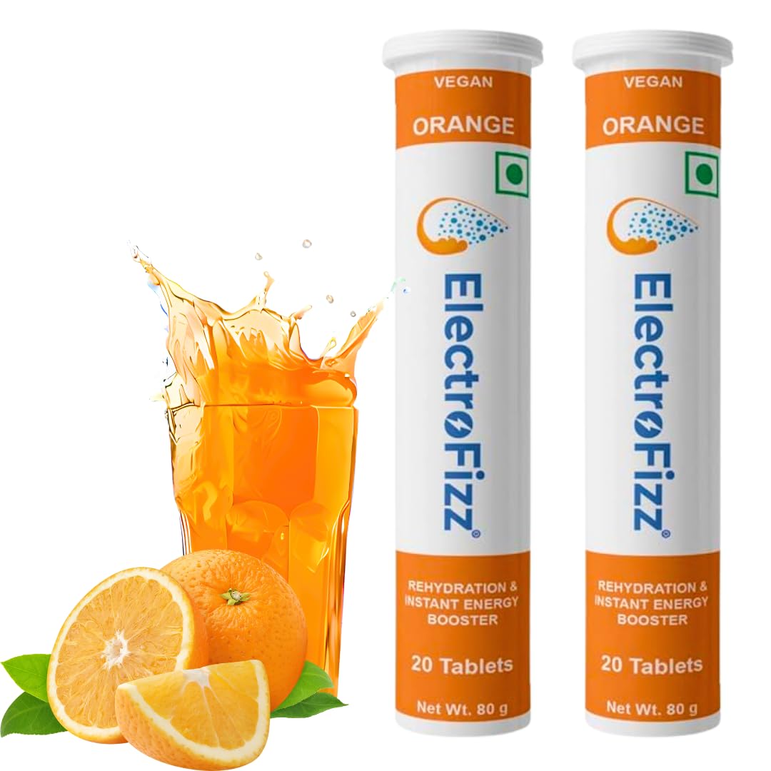 ElectroFizz Electrolyte Energy Drink Tablets for Workout & Sports - Hydration Boost for Men & Women - 40 Effervescent Tablets (2 Tubes, Orange) - Gluten Free Energy Supplement - Perfect for Gym, Running & Outdoor Activities