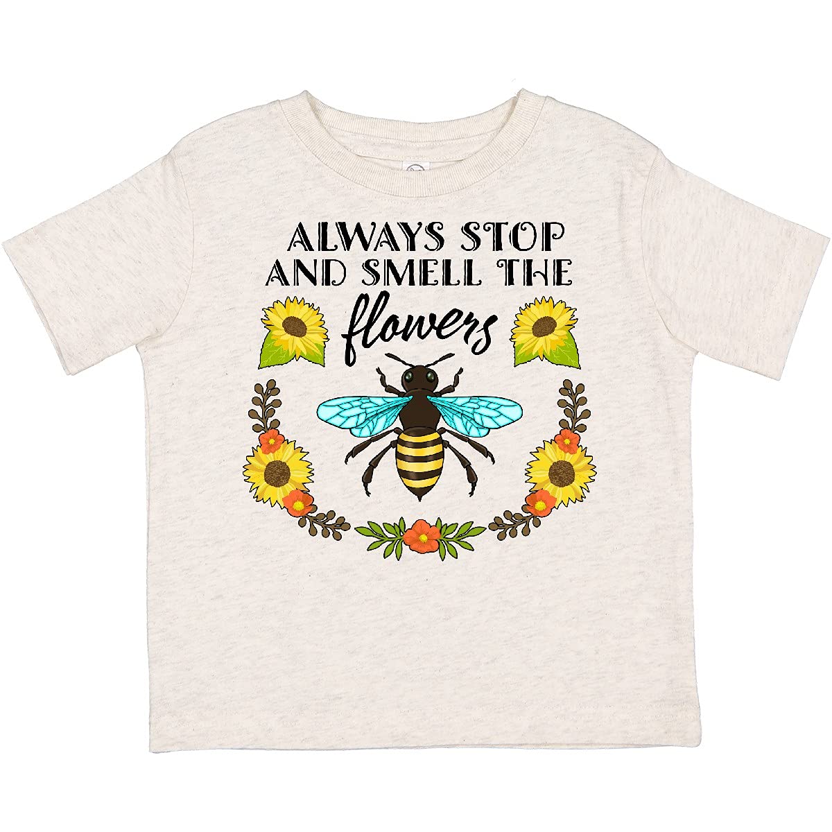 Inktastic Always Stop and Smell The Flowers with Bee and Toddler T-Shirt - Cute Graphic Tee for Kids, Boys & Girls - Perfect for Outdoor Play, Nature Walks & Family Activities