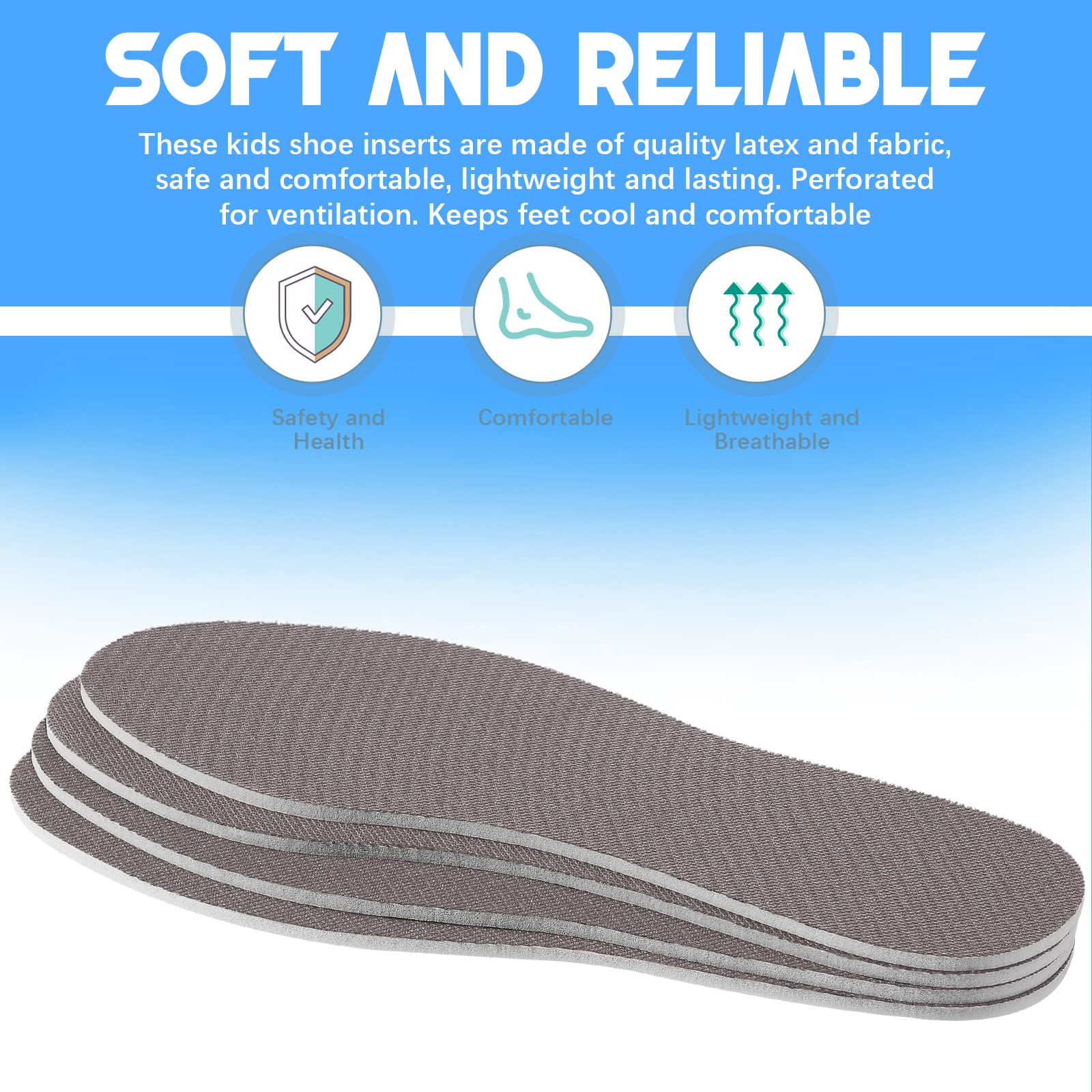 **Eurzom 2 Pairs Kids Shoe Insoles - Memory Foam Inserts for Children, Washable & Breathable Latex, Soft Toddler & Women's Shoe Filler - Gray (Perfect for Spring & Summer Comfort, School & Playtime)**