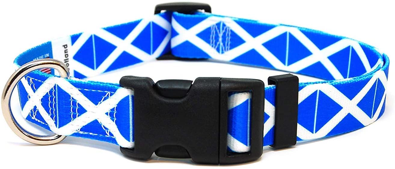 Scotland Flag Dog Collar with Quick-Release Buckle - Made in USA for Extra Small Dogs - Perfect for Scottish Terriers, Puppies & Pet Costume Parties