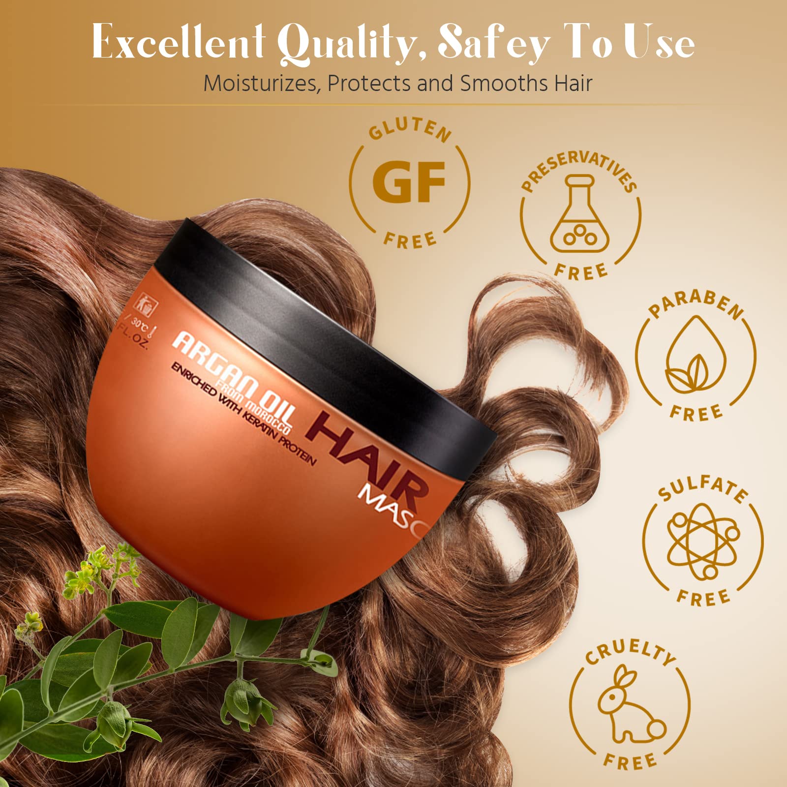Nuspa Argan Oil Hair Mask - Sulfate Free Deep Conditioner for Dry Damaged Hair with Organic Jojoba Oil, Aloe Vera, Collagen & Keratin | Repairing Treatment for Frizzy, Color-Treated & Heat-Damaged Hair at Home or Salon