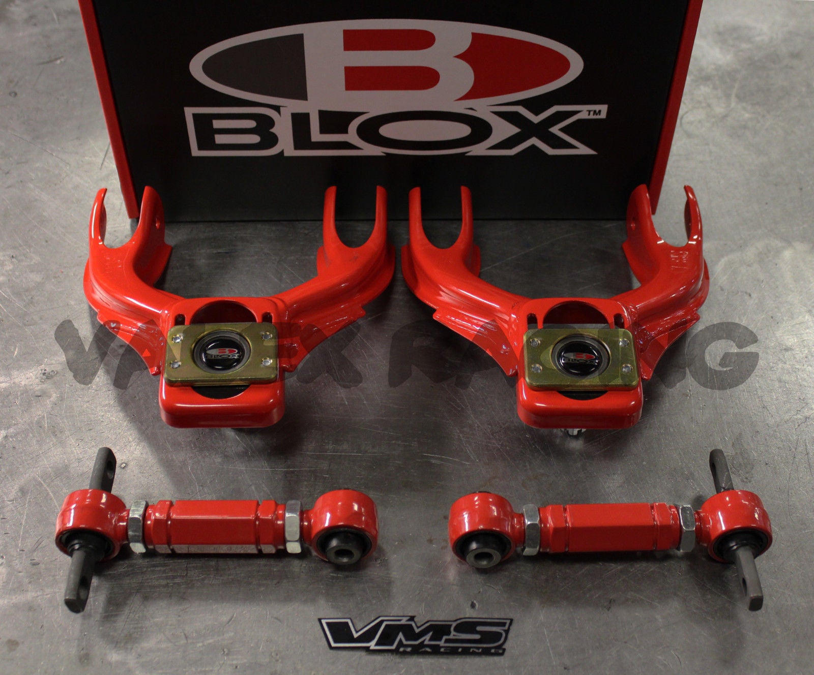 Blox RED Competition Front & VMS Rear Camber Kit Combo for 92-95 Honda Civic & 94-01 Acura Integra - Improve Handling & Alignment for Track & Street Performance