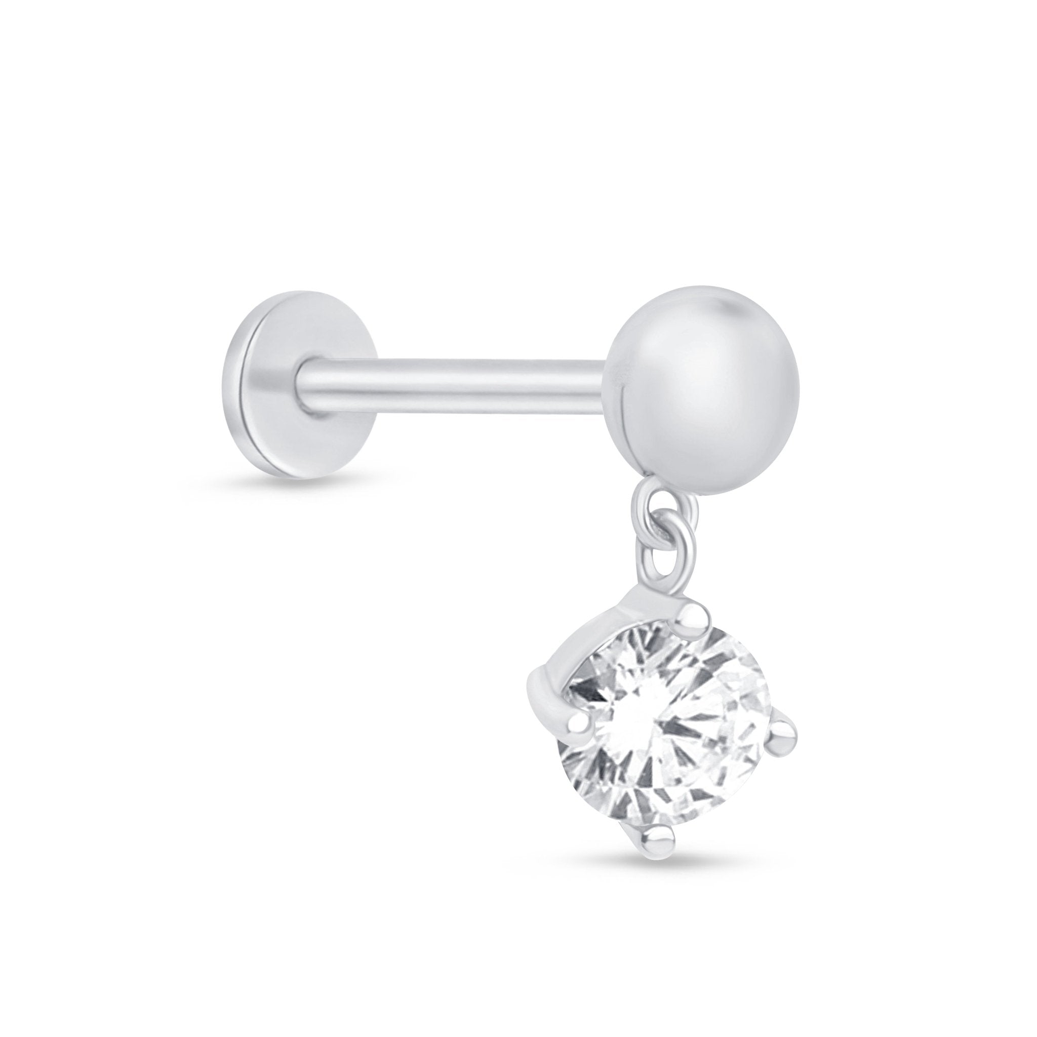 14K White Gold Solitaire Diamond Drop Stud Earrings - Flat Back for Comfort - Perfect for Weddings, Parties & Everyday Elegance