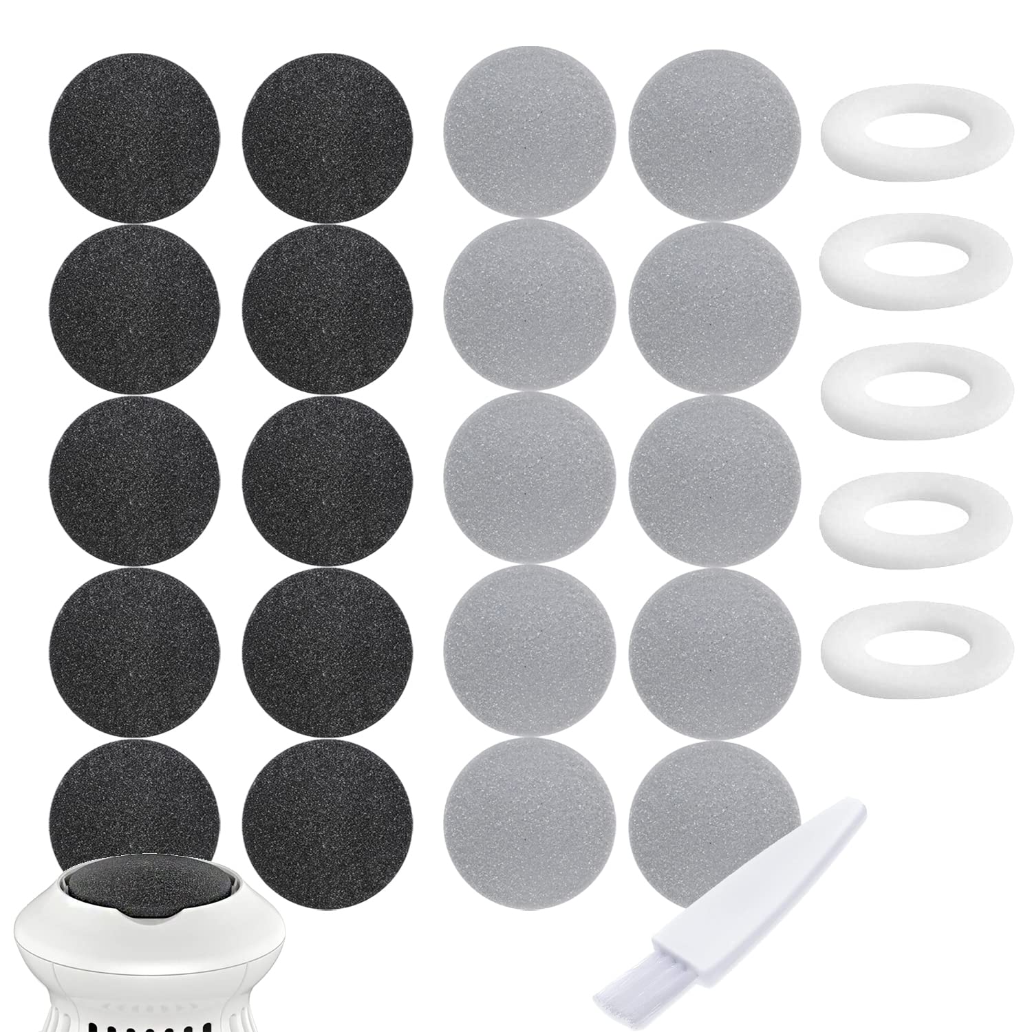 25 Pack Replacement Pads for Pedi Vac Electric Callus Remover - 20 Grinding Heads + 5 Sponge Rings - Foot File Refills for Dead Skin, Cracked Heels & Exfoliation - Perfect for Home Pedicure & Foot Care Routine