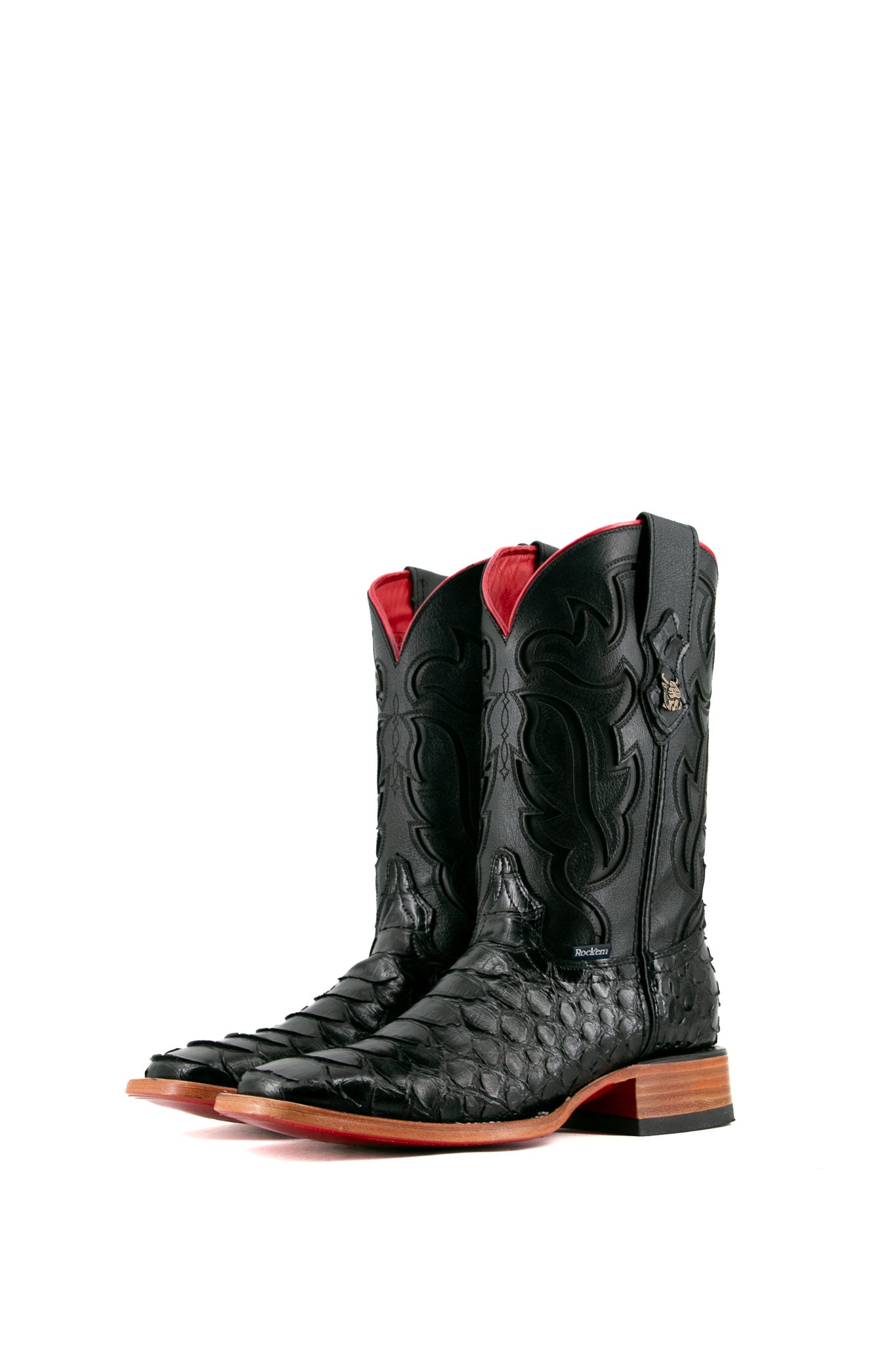 Shelby Python Red Bottom Square Toe Cowboy Boots for Men - Western Style Leather Boots with Exotic Snake Skin Design - Perfect for Rodeo, Country Music Festivals & Western Fashion