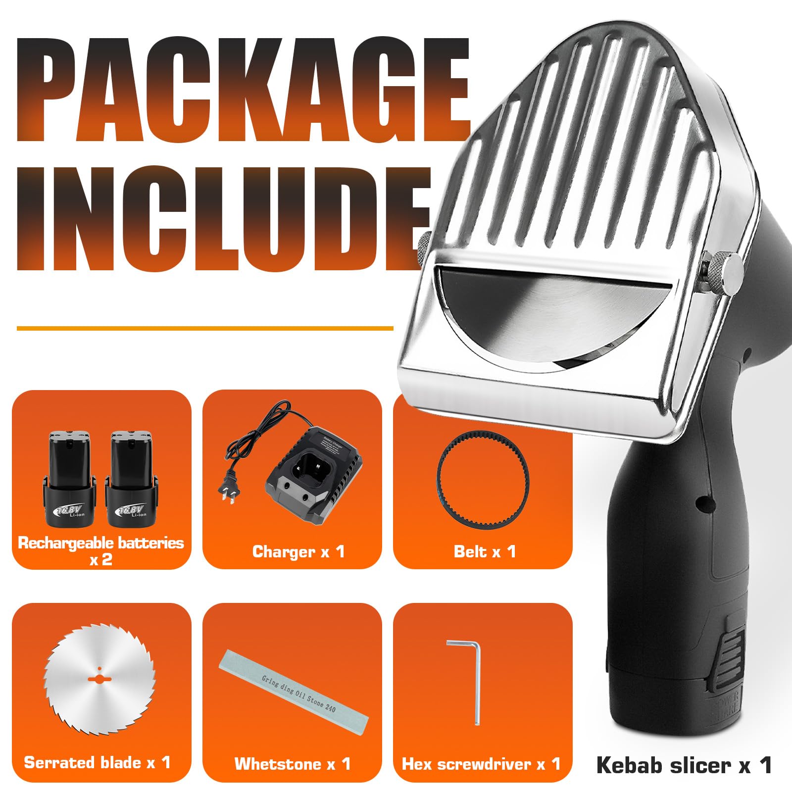 SOKO Cordless Electric Gyro Kebab Knife - Portable Shawarma Cutter & Doner Kebab Slicer Machine with Fast Charger, 12V Battery & 2 Blades (80W, Black) - Perfect for Restaurants, Food Trucks & Home Cooking