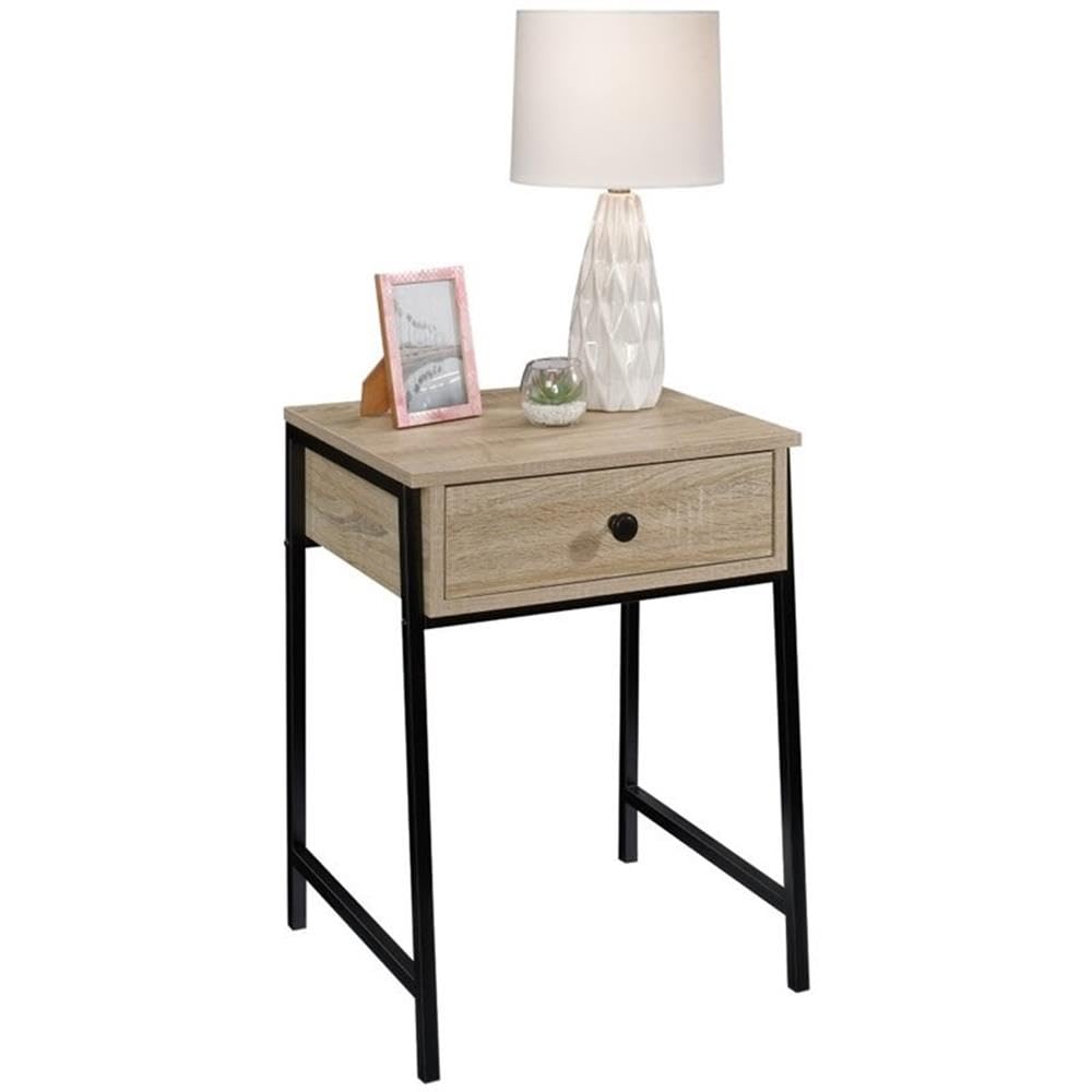 Pemberly Row Mid-Century Modern 1-Drawer Wooden Nightstand in Charter Oak - Solid Wood Bedside Table for Bedroom, Living Room & Guest Room