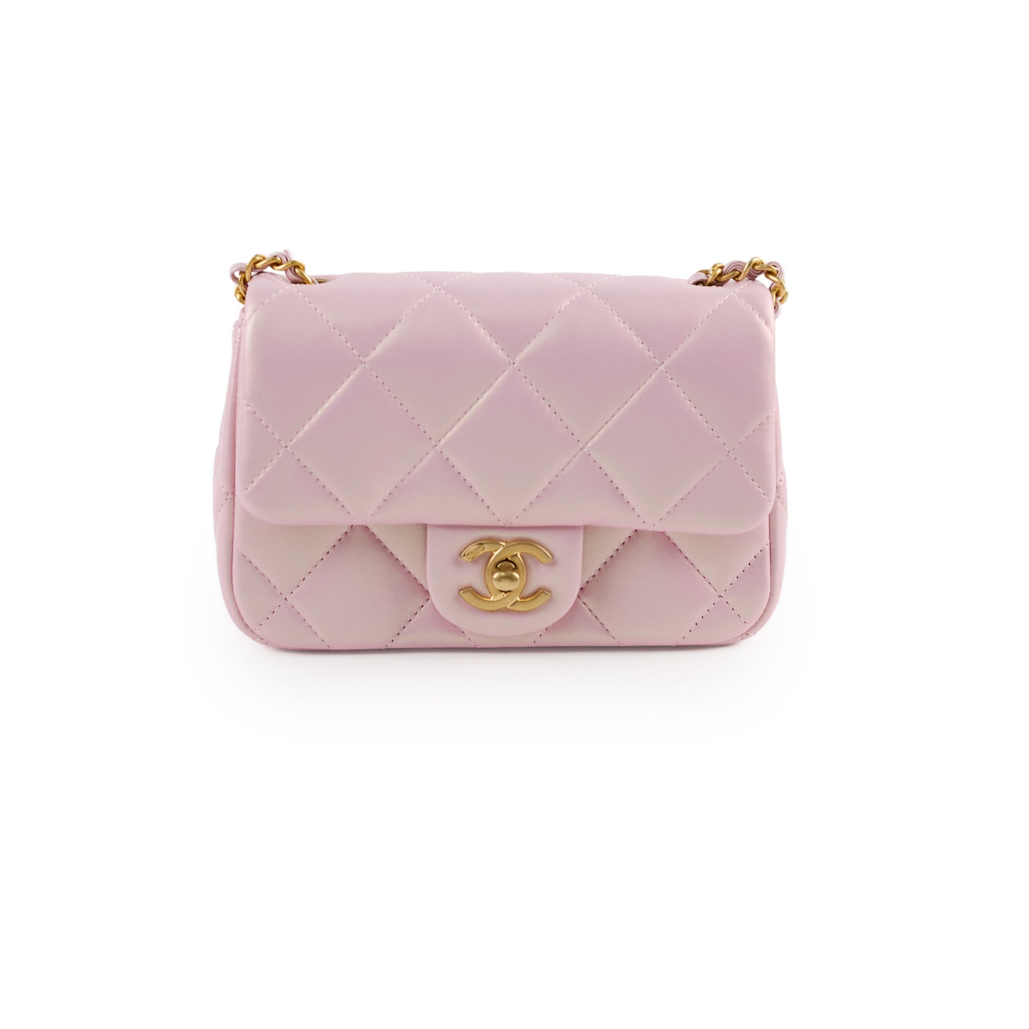 Chanel 2024 Seasonal Square Flap Bag with Pearl Accents in Iridescent Pink - Perfect for Evening Events, Luxury Gift Giving & Fashionable Outfits