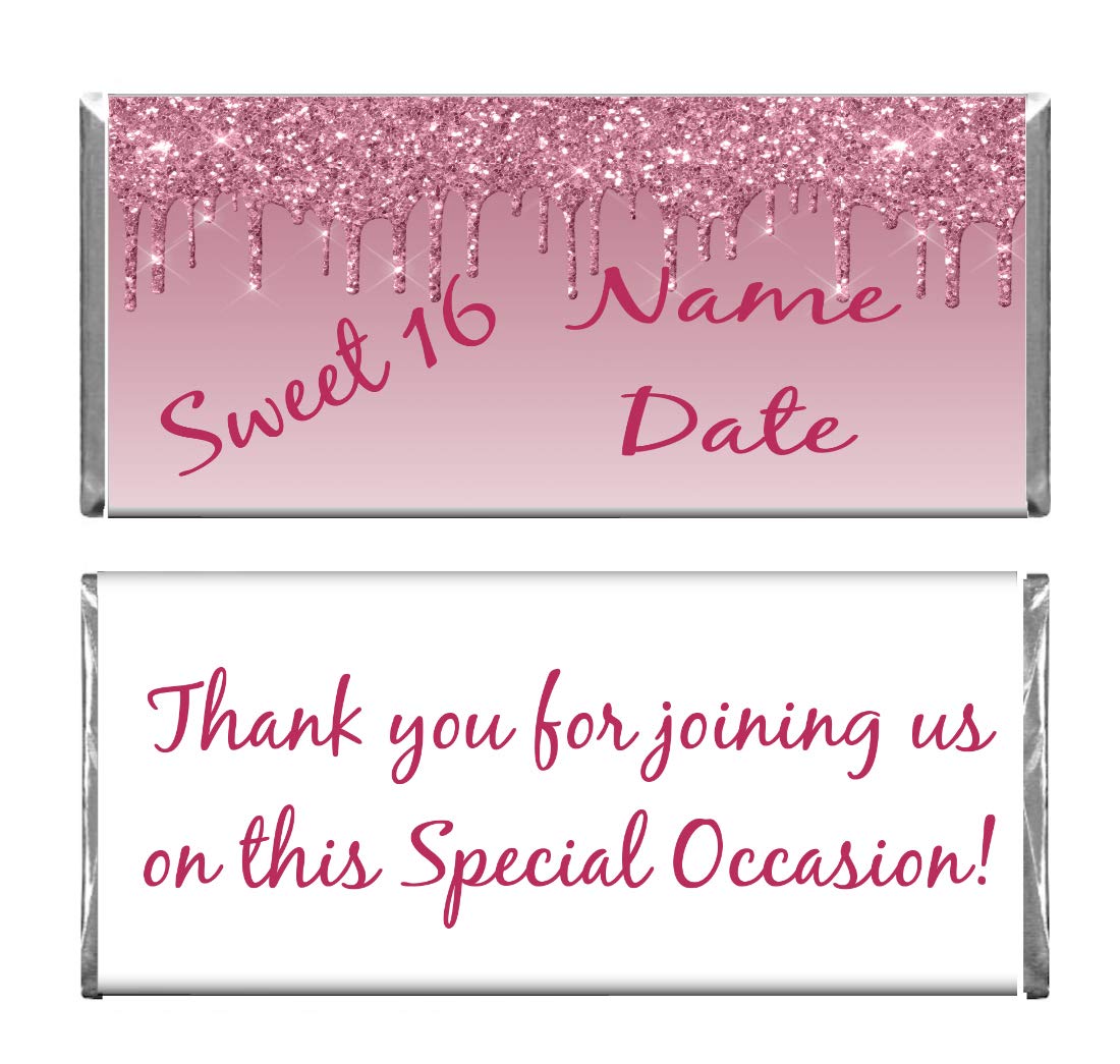 Custom Pink Glitter Birthday Chocolate Bar Wrappers & Foils - Personalized Candy Packaging for Parties (50 Pack) - Perfect for Birthday Celebrations, Baby Showers & Wedding Favors