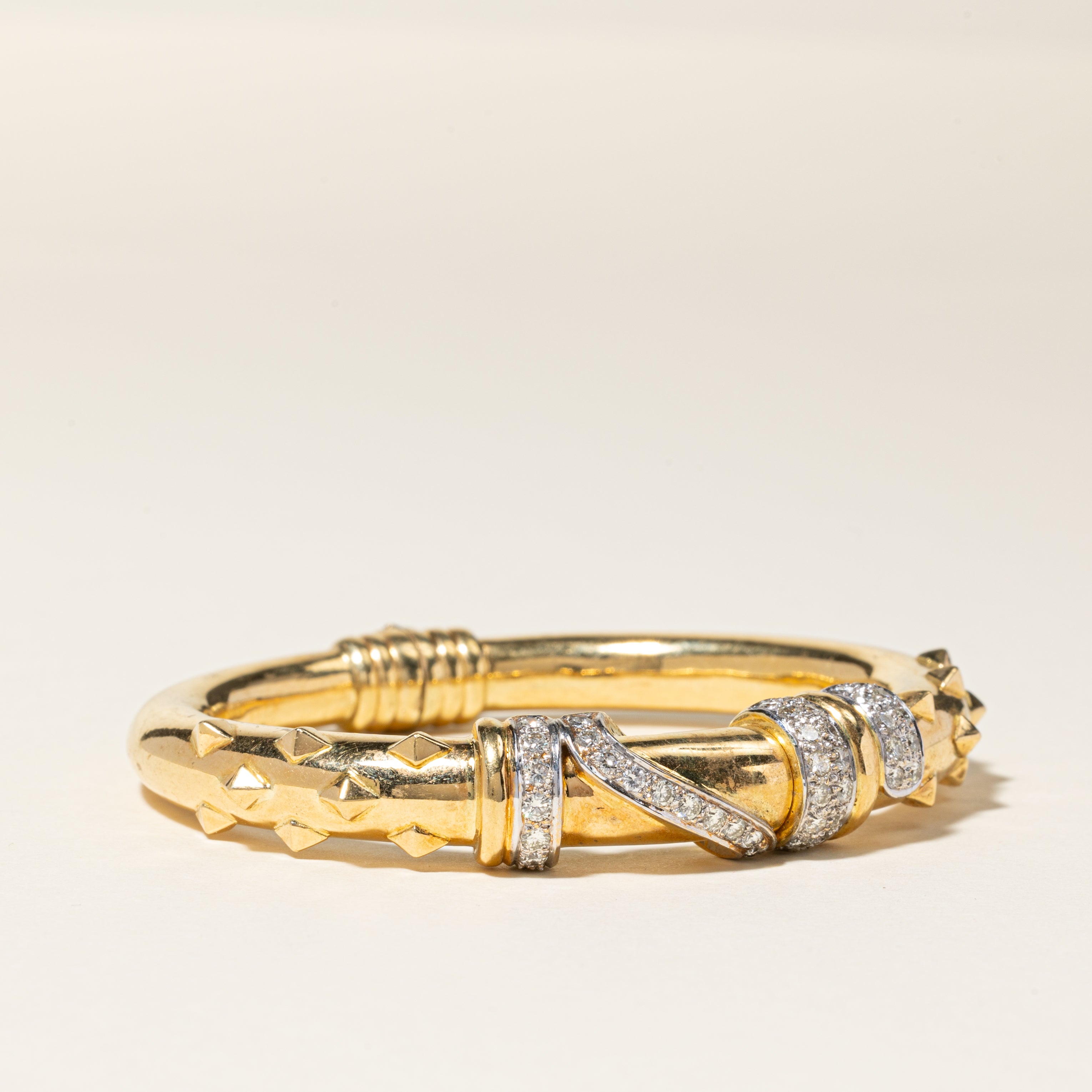 18K Yellow Gold Diamond Bangle Bracelet for Women | 1.54ctw Studded Design | 6.5