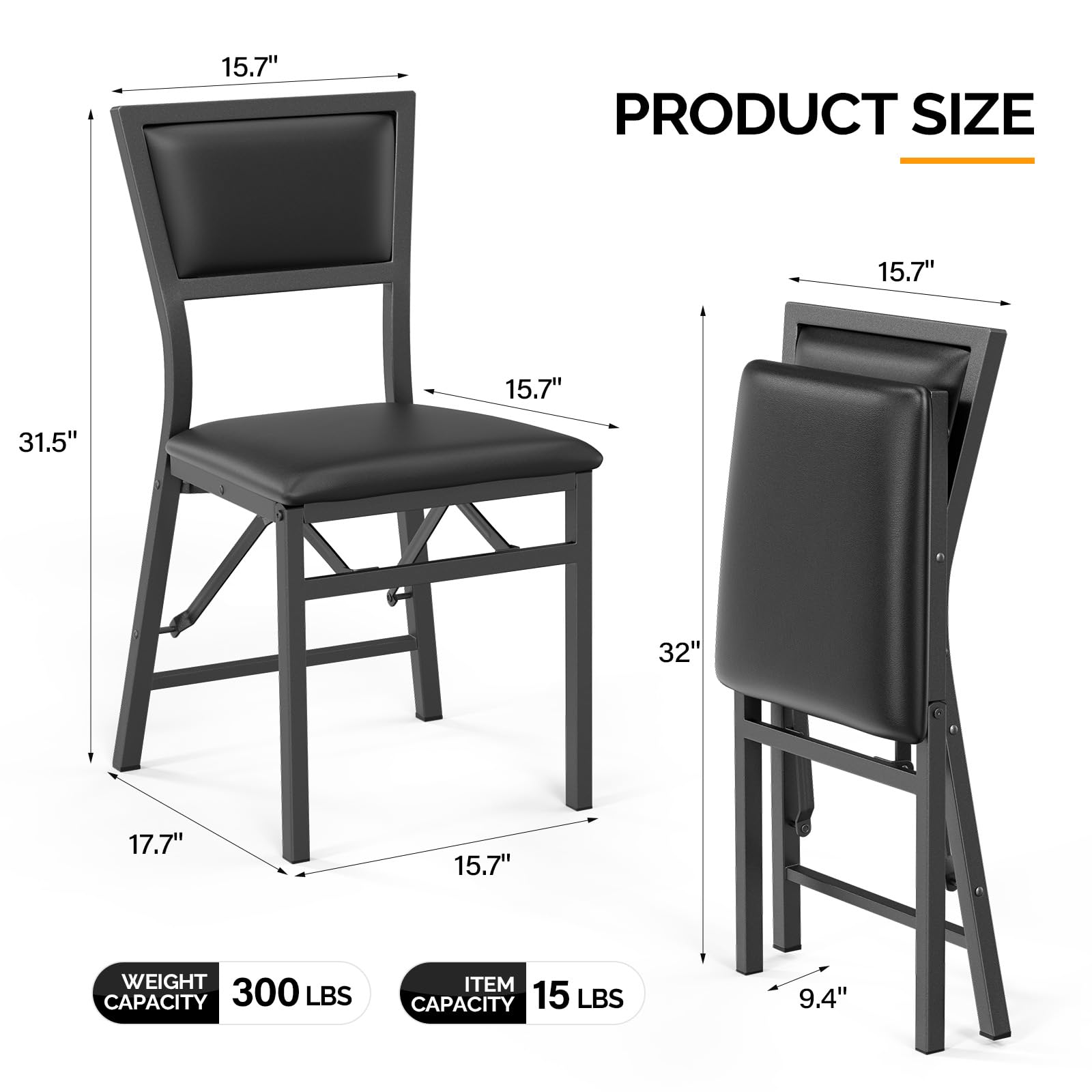VINGLI 2-Pack Padded Folding Chairs with Cushion - Heavy Duty Metal Frame Foldable Dining Chairs for Kitchen, Small Spaces, Outdoor Picnics & Indoor Events