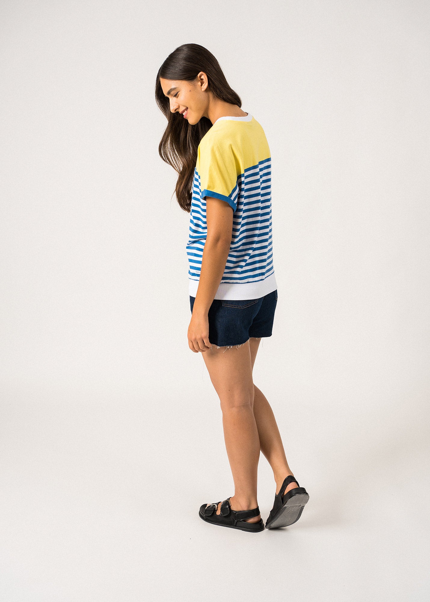 ENORA Women's Colorblock Striped T-Shirt | Soft Cotton Comfort Fit Tee | Graphic Print Casual Top | Perfect for Everyday Wear & Weekend Outings