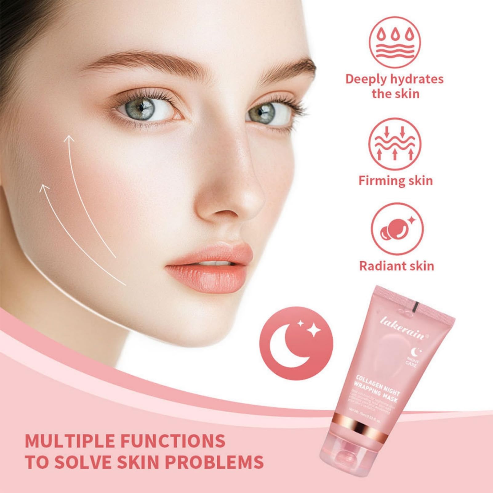 Collagen Night Wrapping Peel Off Facial Mask - Hydrating & Firming Overnight Face Treatment with Hydrolyzed Collagen | Reduces Wrinkles & Sagging for Dry, Dehydrated Skin | Perfect for Nighttime Skincare Routine & Anti-Aging Care