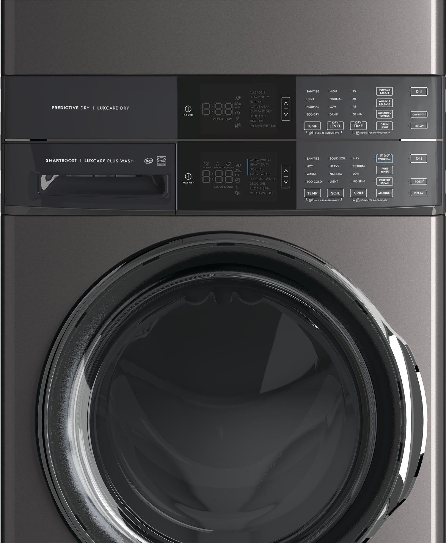 Electrolux Titanium Laundry Tower with SmartBoost® Washer (5.2 Cu.Ft) & Electric Dryer (8 Cu.Ft) - ELTE760CAT - Perfect for Large Families & Heavy-Duty Laundry Needs
