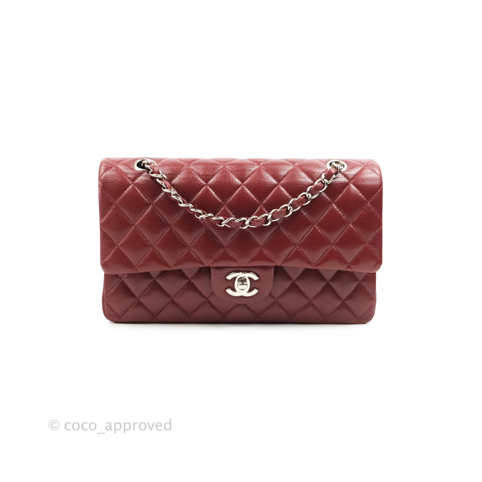 Chanel Classic Medium Double Flap Bag in Red Caviar Leather with Silver Hardware - Luxury Handbag for Women, Perfect for Parties & Special Occasions