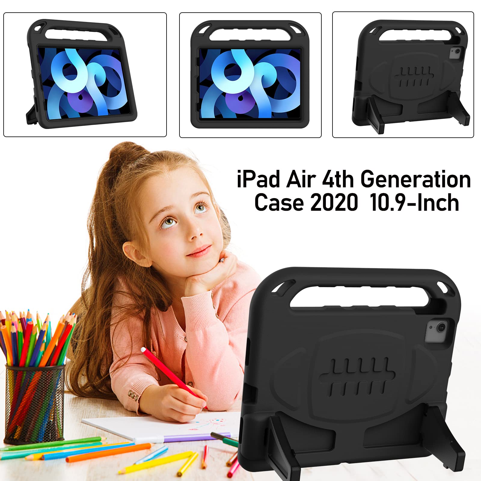 LTROP iPad Air 5/4 Case (2022/2020) & iPad Pro 11 Case (2021/2020/2018) - Shockproof Protective Cover with Built-in Screen Protector & Adjustable Stand - Perfect for Work, Travel, and Entertainment - Black