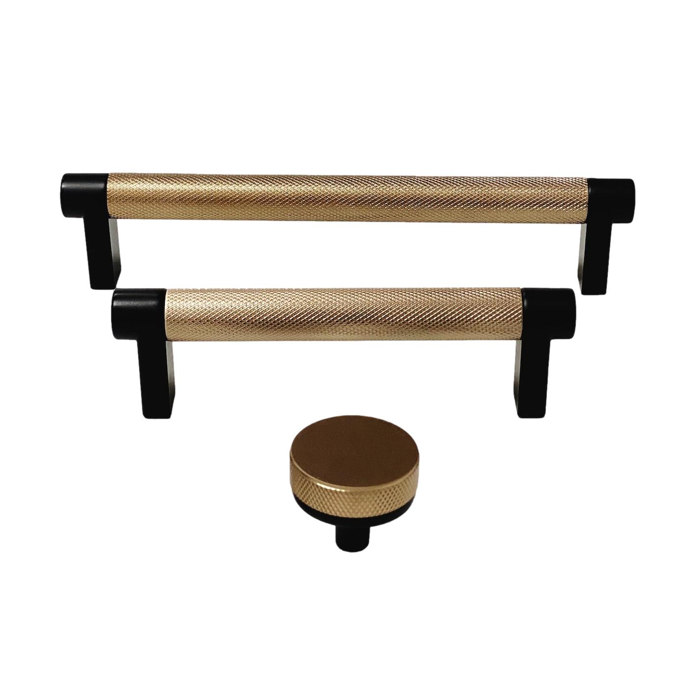 Premium Knurled Black & Champagne Bronze Cabinet Knobs and Pulls - Durable Hardware for Kitchen, Bathroom & Furniture Drawers