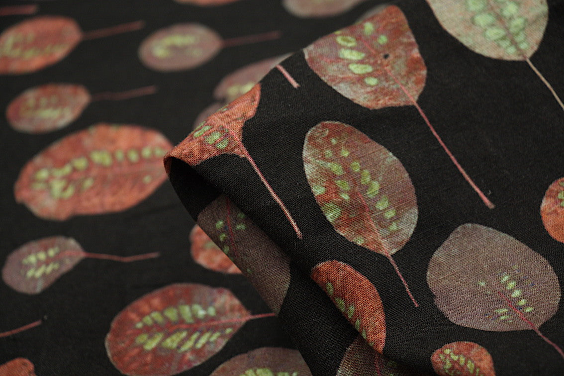 Autumn Leaves Washed Printed Linen Fabric - Soft & Durable Material for Fall Home Decor, Table Runners, Curtains & DIY Craft Projects