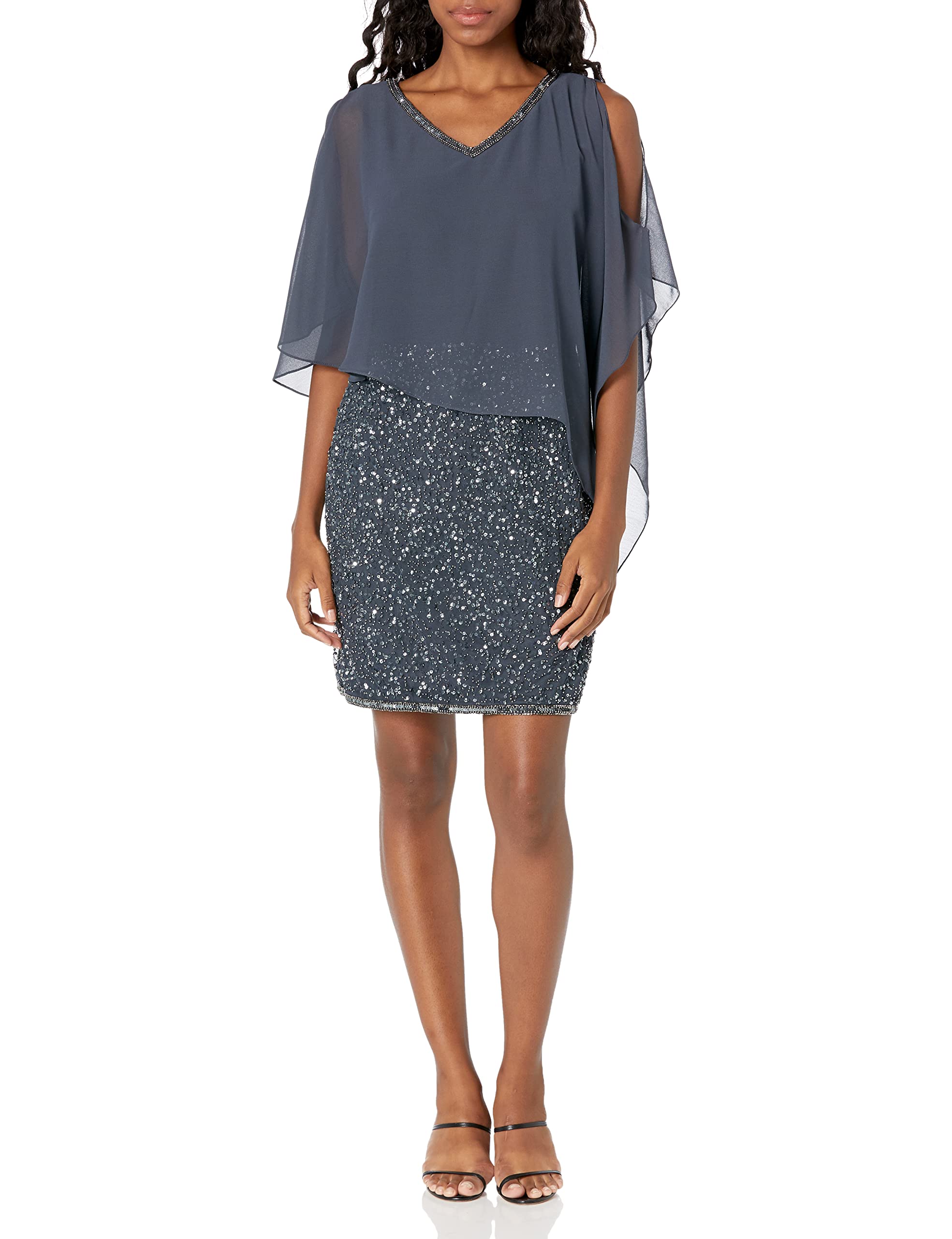 J Kara Women's Petite Caplet Short Cocktail Beaded Dress - Elegant Party & Evening Wear for Special Occasions
