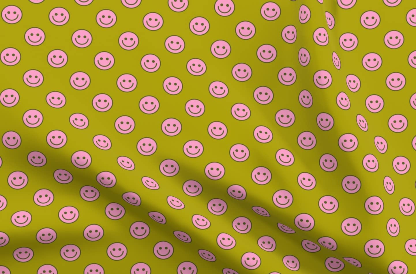 Pink & Green Smile Printed Petal Signature Cotton Fabric by The Yard - Spoonflower Fabric for Sewing, Quilting, Apparel, Crafts & Home Decor - Perfect for DIY Projects, Baby Clothes & Curtains