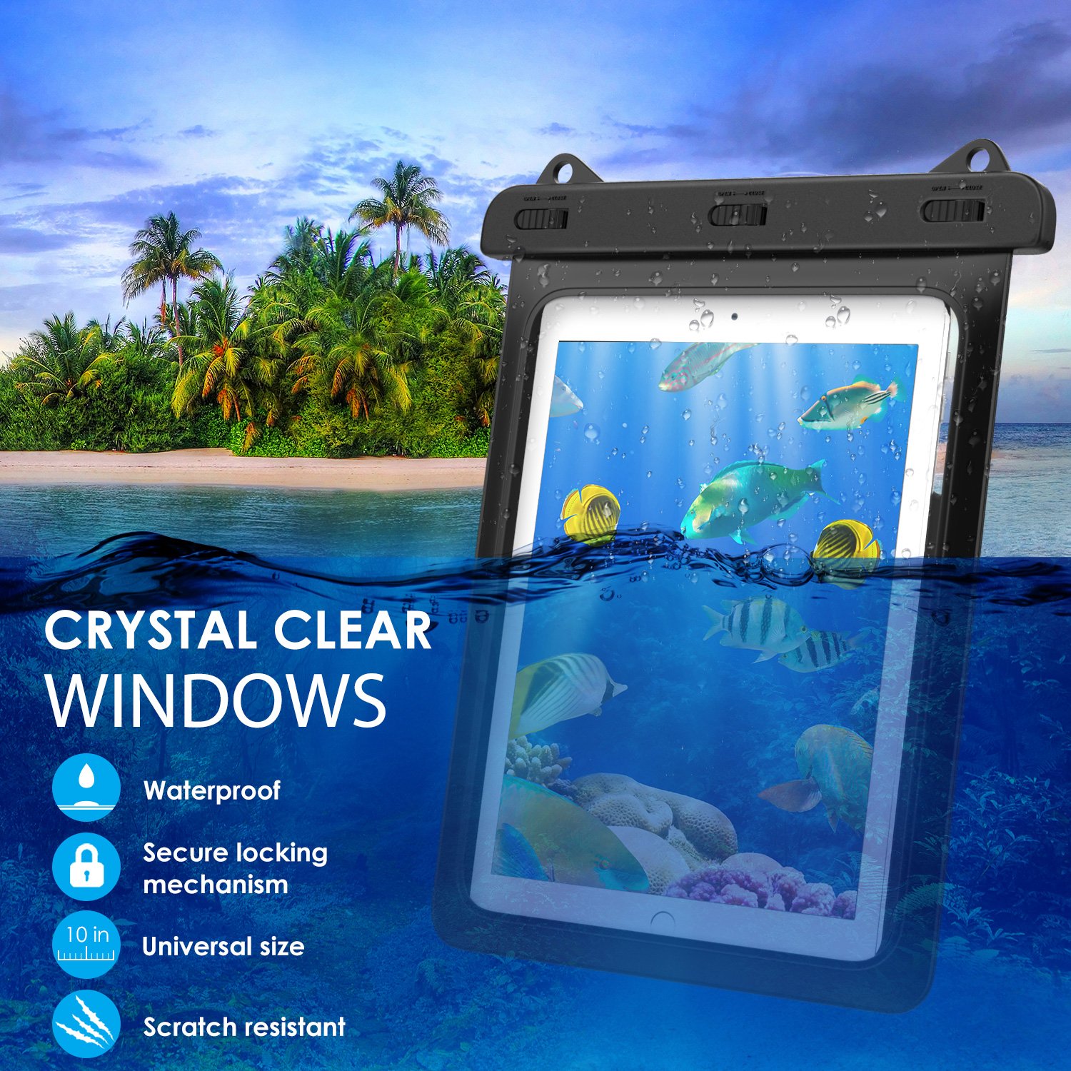 Waterproof Tablet Case - Universal Dry Bag Pouch for iPad Mini 6/5/4/3/2, iPad 9/9.7, iPad Pro 9.7, iPad Air 5/3/2, Samsung Galaxy Tab S4/S3/S2/Tab A 9.7, Note 8, Tab E 9.6 - Perfect for Beach, Pool, Boat & Outdoor Adventures