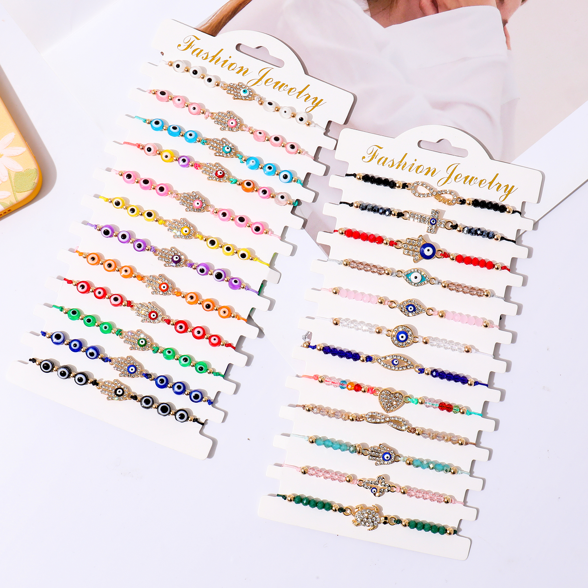 24/12 Pcs Evil Eye Protection Bracelet Set - Hamsa & Mexican Evil Eye Bracelets for Women, Girls & Boys - Gold Evil Eye Anklets & Jewelry Gift for Good Luck & Positive Energy - Perfect for Daily Wear, Spiritual Protection & Fashion Accessories