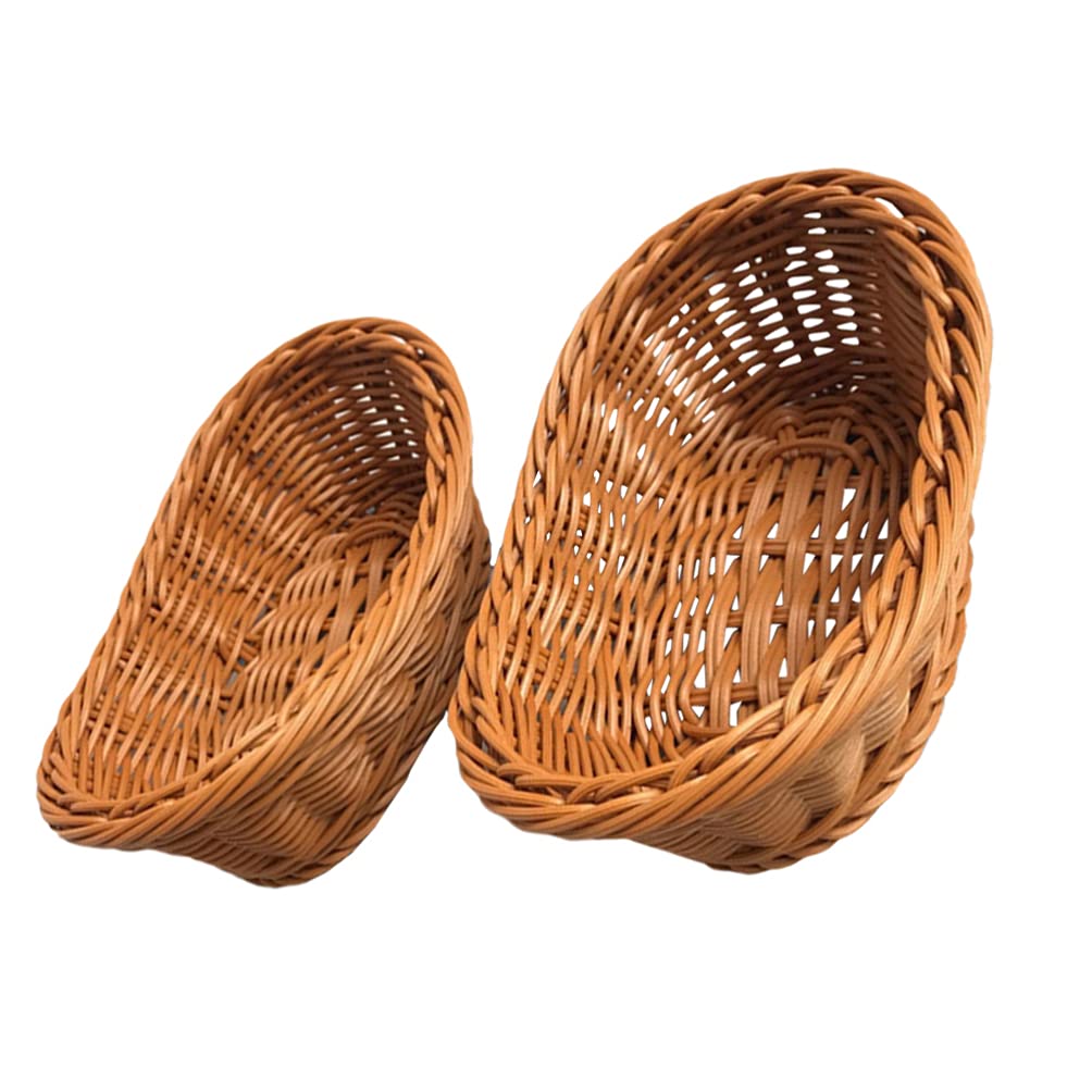 DOITOOL 2-Pack Woven Bread Baskets - Brown Poly Wicker Serving Baskets for Bread, Fruits & Vegetables | Rustic Kitchen & Restaurant Display | Perfect for Home, Dining, Outdoor Picnics & Farmhouse Decor