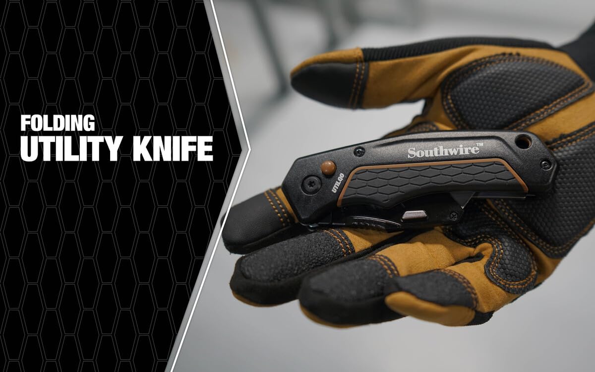 Southwire UTILQO Folding Utility Knife - Heavy Duty Retractable Box Cutter with Ergonomic Grip for DIY, Construction, and Packaging | Perfect for Home Improvement, Warehouse, and Craft Projects
