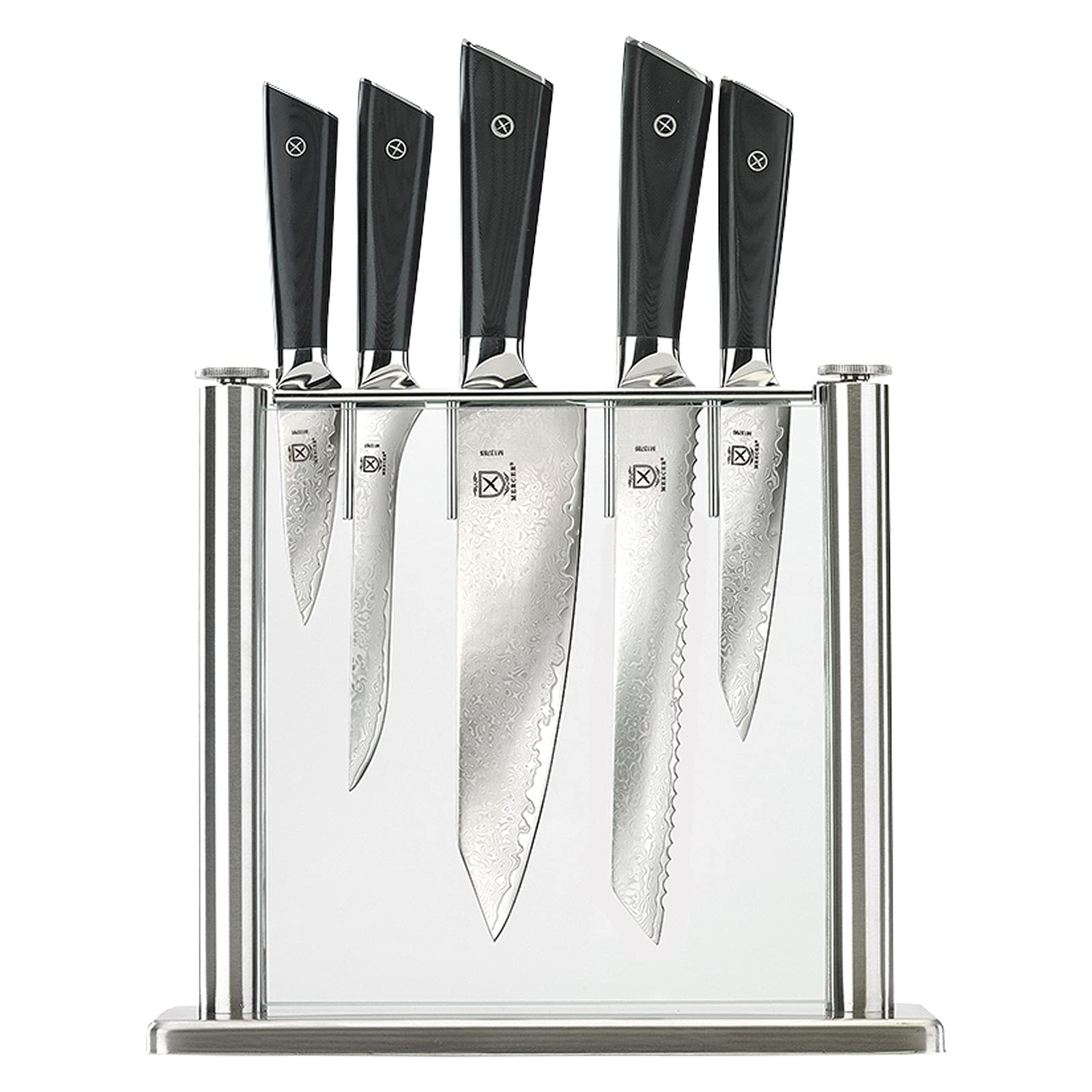 Premium Mercer Culinary 6-Piece Super Steel Knife Set with Glass Block Stand & Ergonomic G10 Handles - Professional Chef Knives for Kitchen, Cooking, Slicing & Food Prep