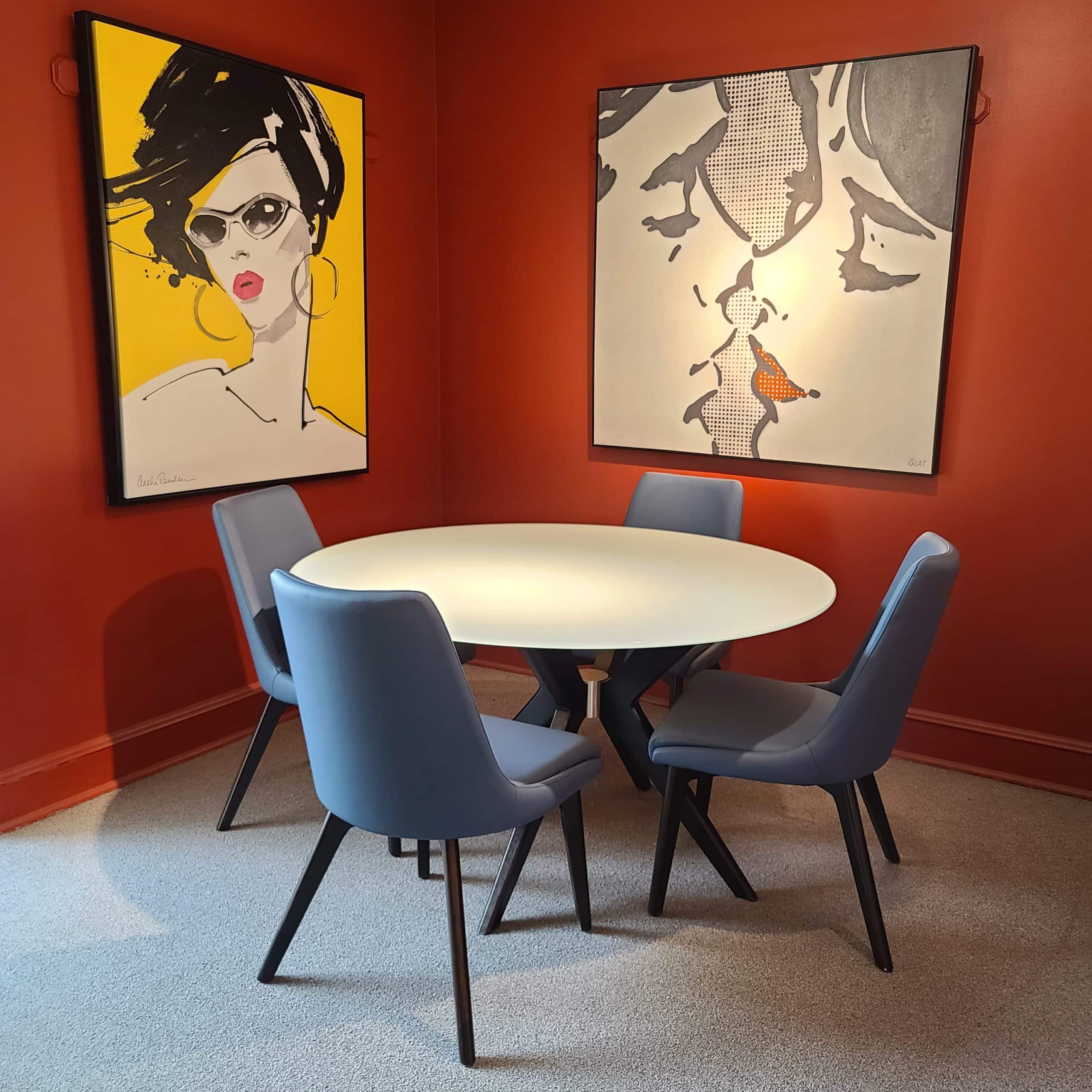 Modern Glass Round Dining Table Set with 4 Chairs - Elegant Tempered Glass Top & Sturdy Metal Frame for Kitchen, Dining Room, or Outdoor Patio Use
