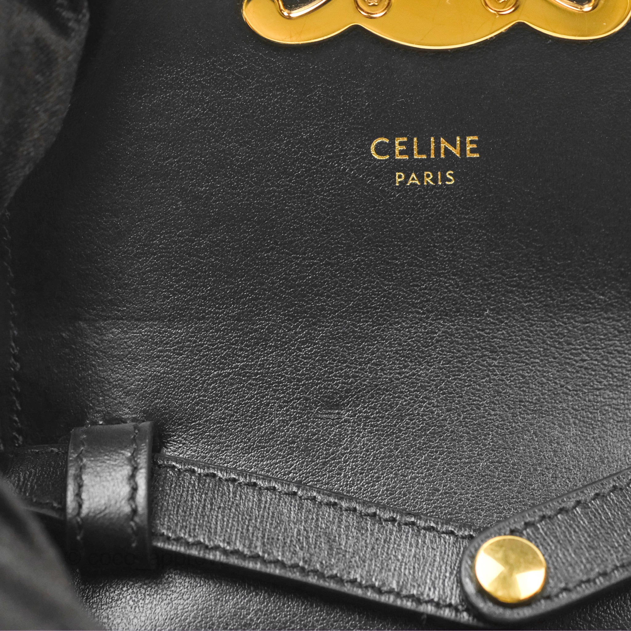 Celine Mini Triomphe Bag in Shiny Black Calfskin Leather - Luxury Crossbody Purse for Women, Perfect for Date Night & Evening Events