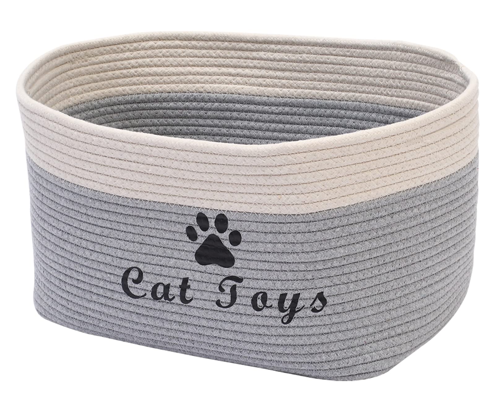 Natural Woven Rope Storage Basket with Handle - Grey/Beige Cat Toy Organizer, Baby Laundry Hamper & Blanket Storage | Perfect for Pet Supplies, Nursery Organization & Home Decor