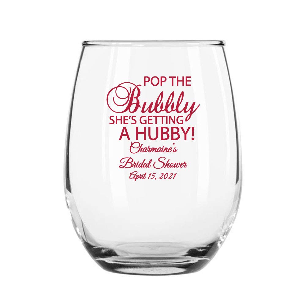 72 Pack Pop the Bubbly She's Getting a Hubby Red Stemless 9 oz Wine Glasses - Bachelorette Party, Bridal Shower & Wedding Favors Gift Set