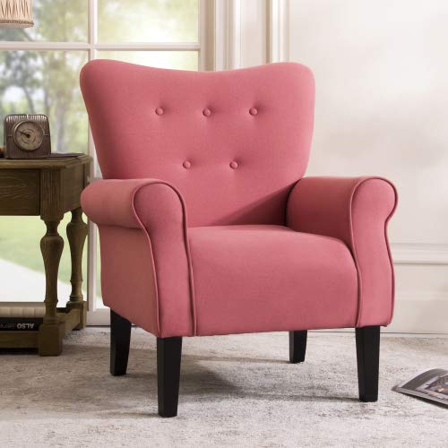 Modern Accent Chair with High Back Rest & Wooden Legs - Padded Armrest, Comfortable Cushioned Seat for Living Room, Bedroom or Home Office - Perfect for Reading, Relaxing & Enhancing Home Decor