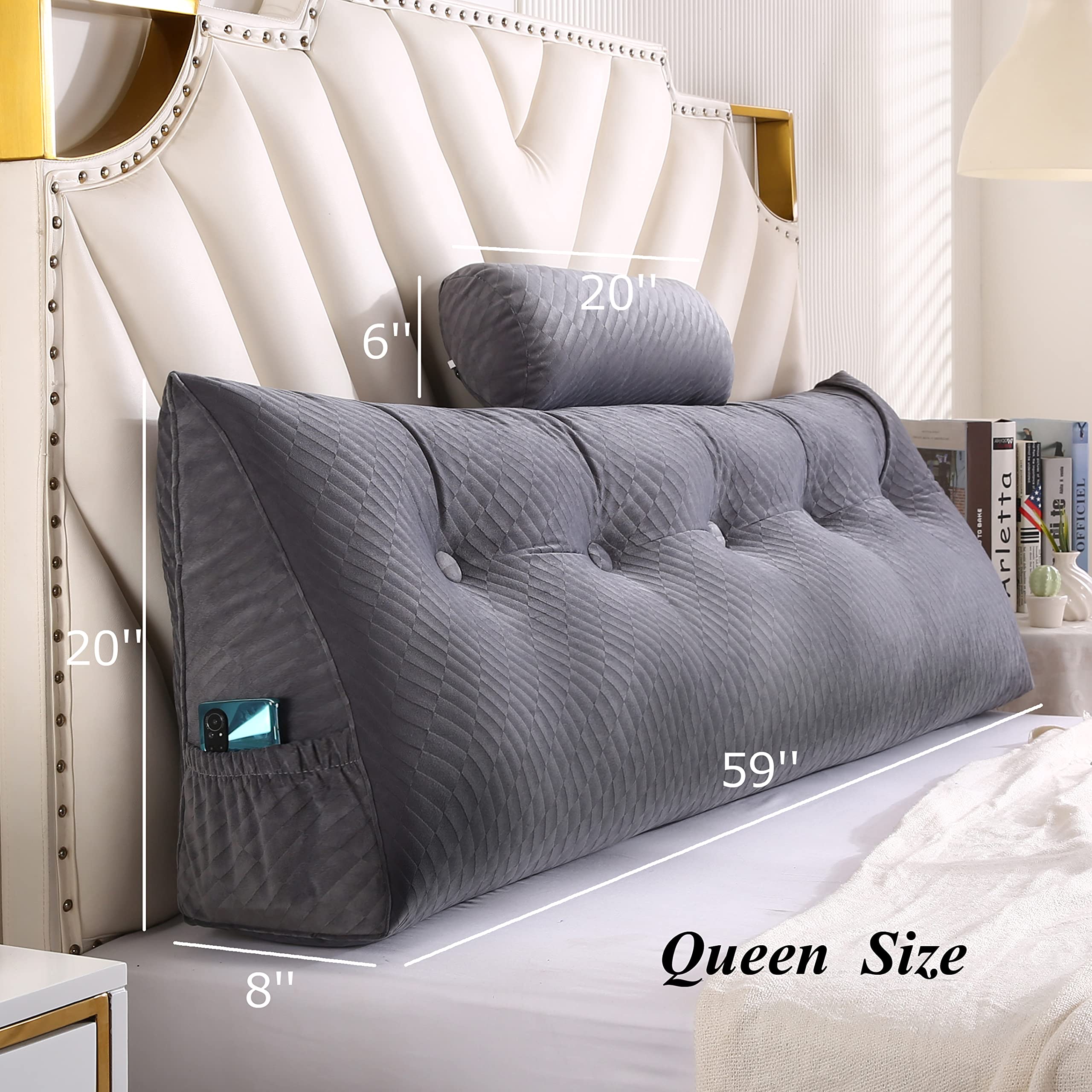 **Wedge Headboard Pillow Set - Large Bolster Pillow for Bed Rest, Reading & Back Support - Comfortable Bed Wedge Pillow for Sitting Up in Bed - Perfect for Relaxing, Reading & Watching TV**