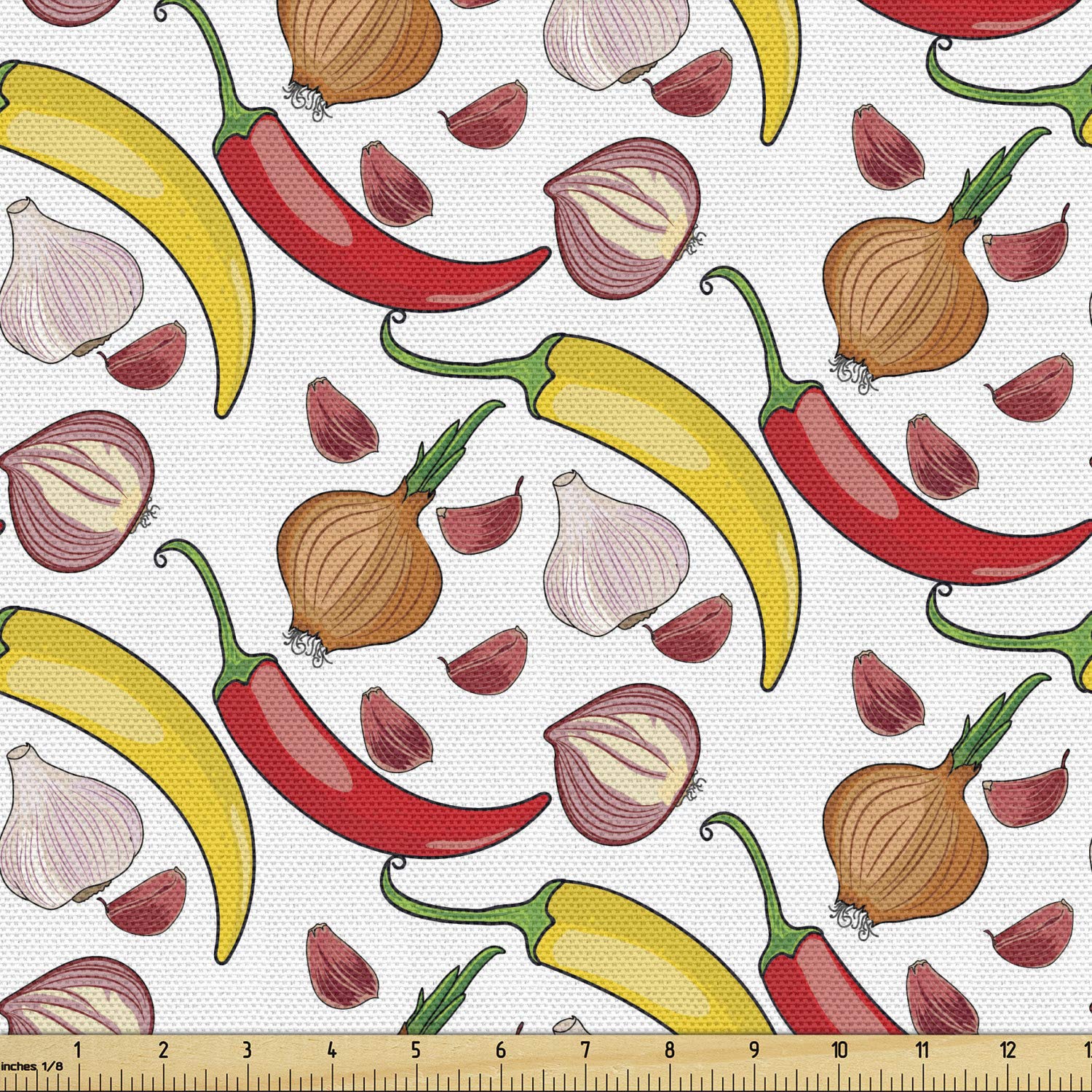 Ambesonne Vegetable Fabric by The Yard - Hot Peppers Onions Garlic Print, Colorful Kitchen Decor Vegan Food Pattern Fabric for Upholstery, Curtains & Home Accents (10 Yards, Multicolor) - Perfect for DIY Table Runners, Throw Pillows & Farmhouse Decor