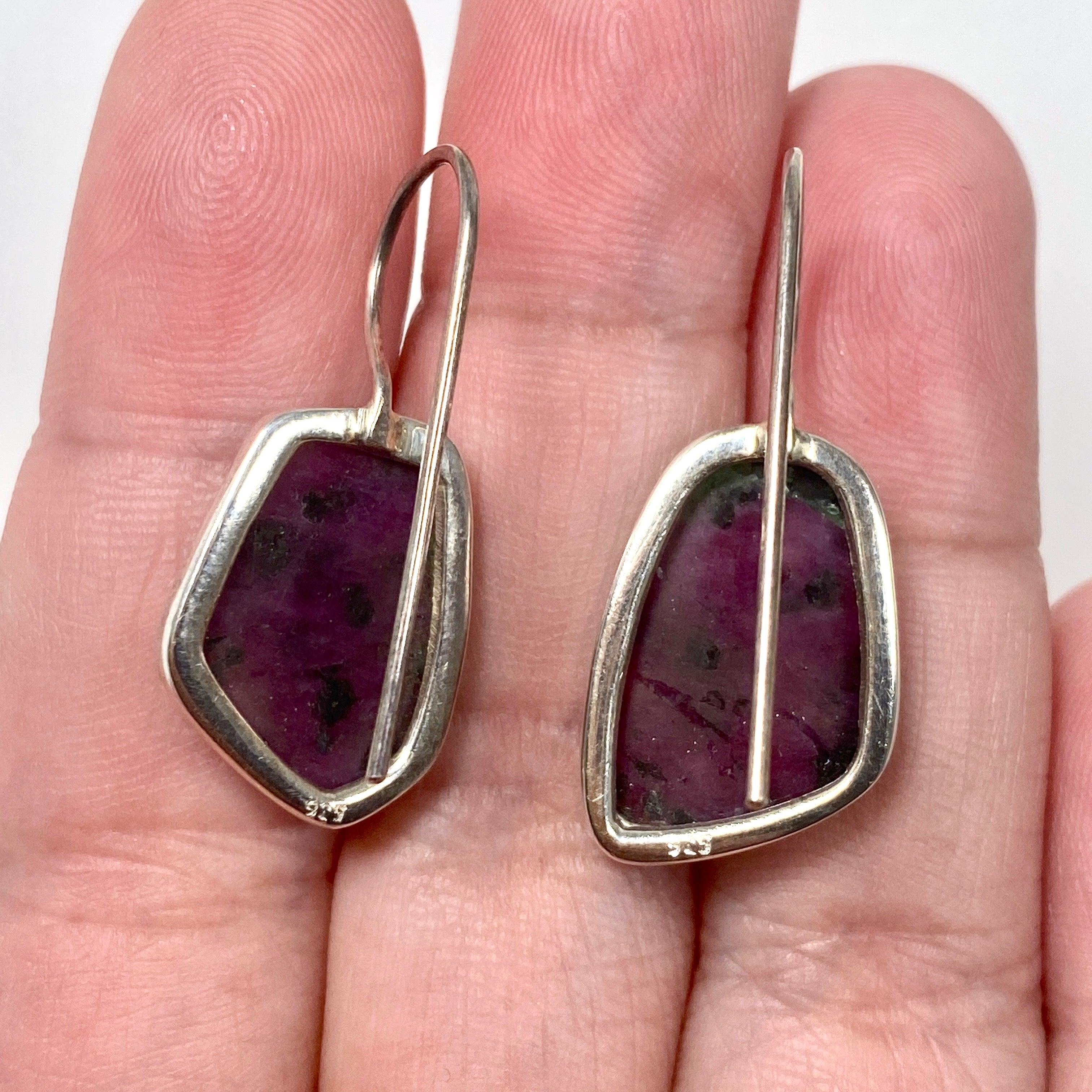 Ruby in Zoisite Faceted Freeform Hook Earrings KEGJ1119 – Elegant Handmade Jewelry for Women, Perfect for Parties, Weddings & Special Occasions