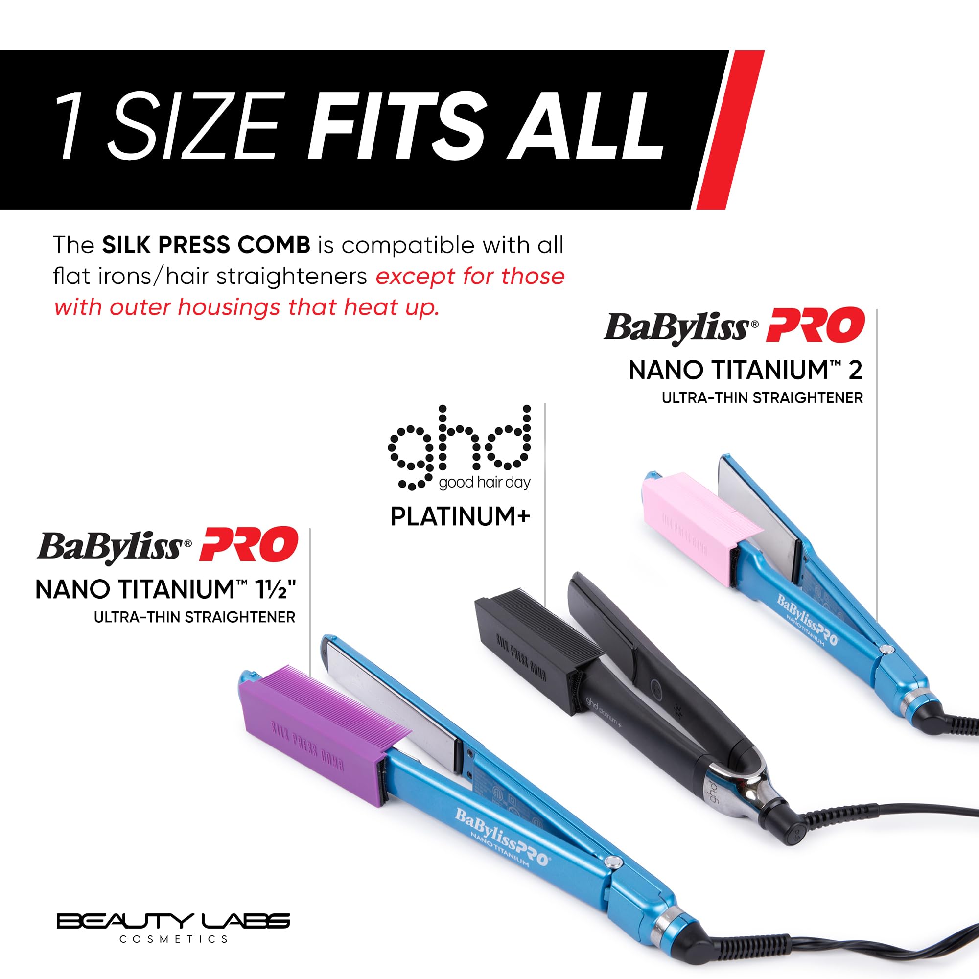 Professional Silk Press Comb - Heat-Resistant Detachable Attachment for Smooth, Straight Hair Styling (Pink) | Perfect for Home Salon & Professional Flat Iron Results