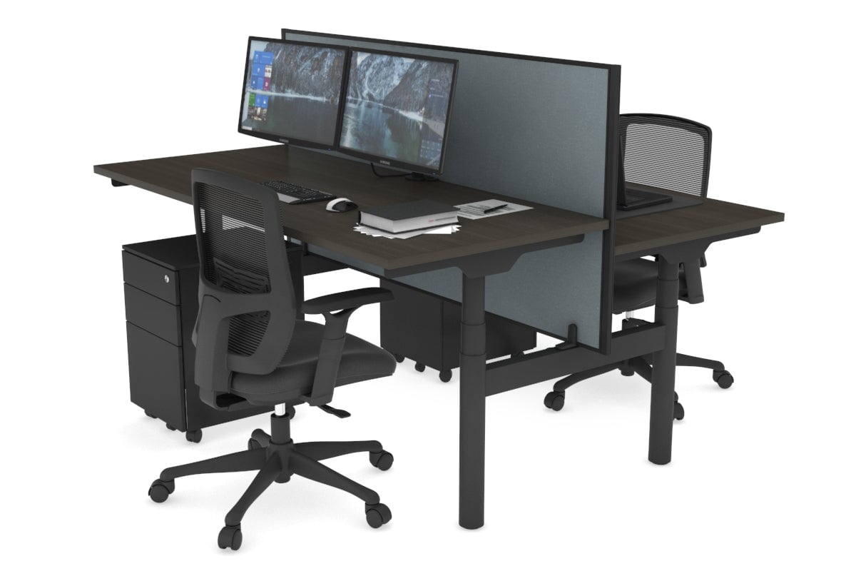 Flexi Premium Height Adjustable 2-Person H Bench Workstation - Black Frame [1600L x 700W] - Ergonomic Office Desk for Collaborative Workspaces & Home Offices