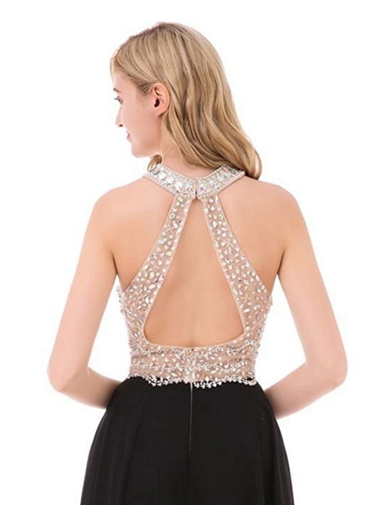 Honeydress Beaded Halter Prom Dress - Long Chiffon Evening Gown for Women - Perfect for Parties & Formal Events